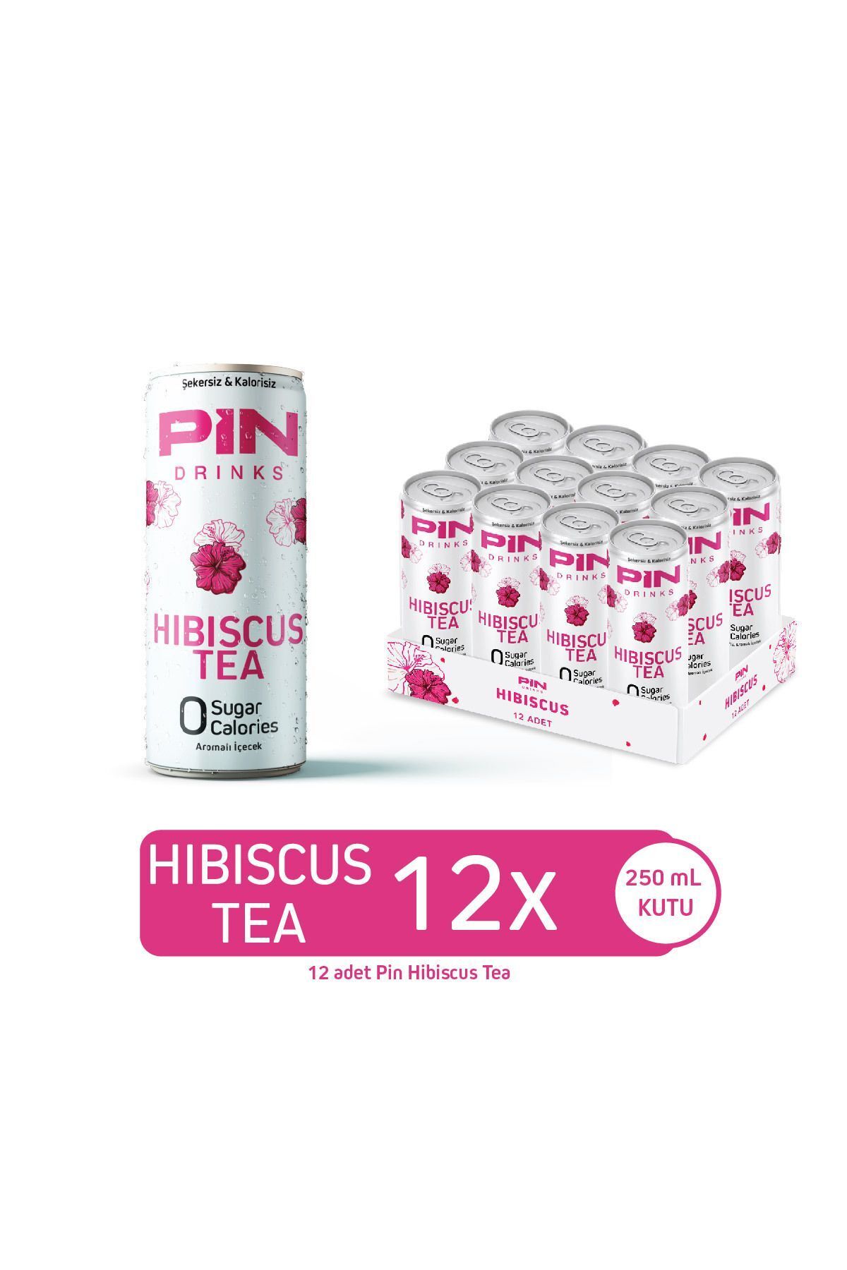 Pin Hibiskus Çayı Teneke Kutu- Şekersiz & Kalorisiz 250 ml X 12 Adet
