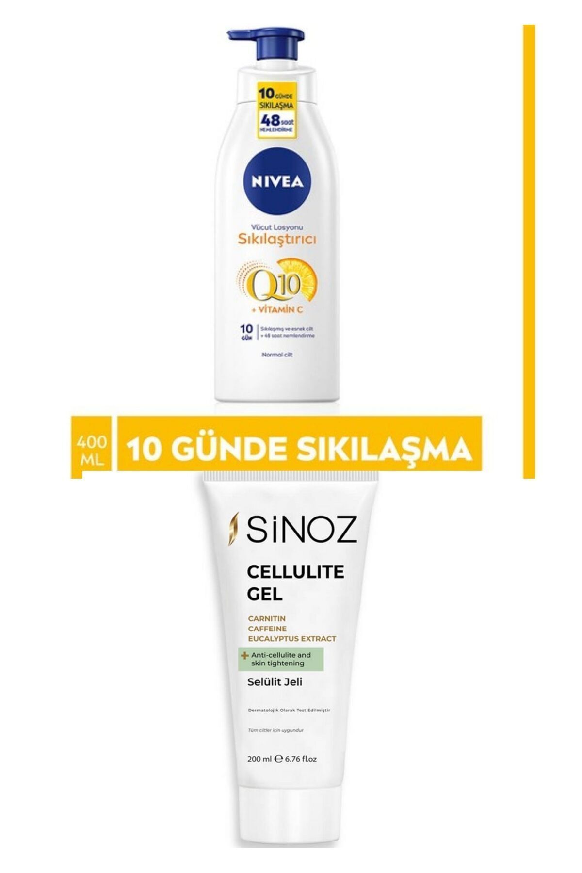 NIVEA Q10 Sıkılaştırıcı Vücut Losyonu Pump 400 ml ve Sinoz Selülit Jeli 200 Ml