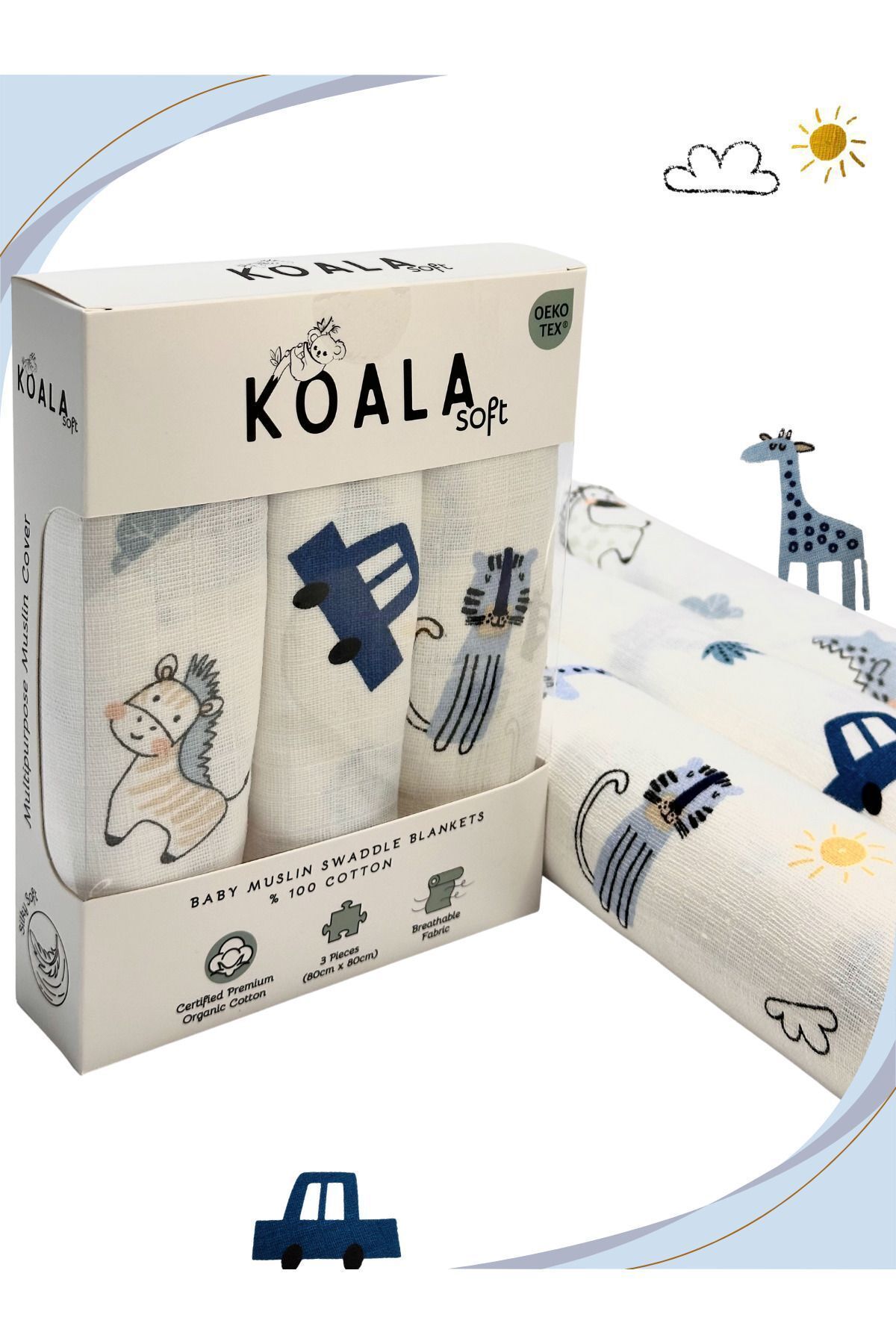 Koala Soft Müslin Battaniye 3'lü Set(80X80CM)|oeko-tex Müslin Kumaş | Yenidoğan Bebek Için Yumuşak Havlu,kundak