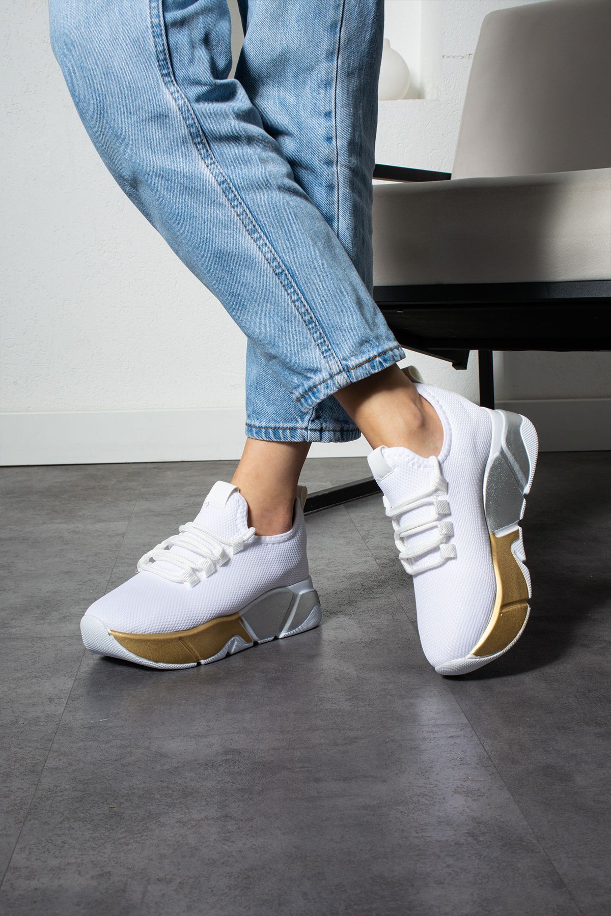 KOTAN Beyaz-platin Kadın Bağcık Detaylı Fileli Sneaker Ve Günlük Kadın Spor Ayakkabı Kadın Sneakers