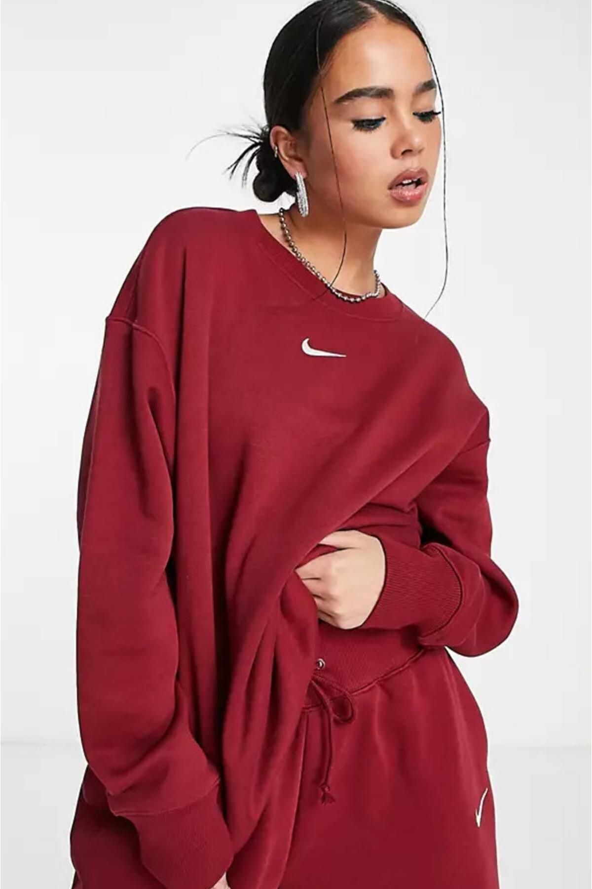Nike Sportswear Phoenix Fleece Oversize Kesim Bordo Kadın Sweatshirt