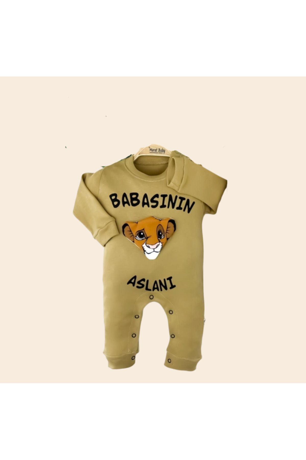 Murat Baby Erkek Bebek Tulum | Babasının Aslanı | Kahverengi | 3 - 12 Ay | Uzun Kol