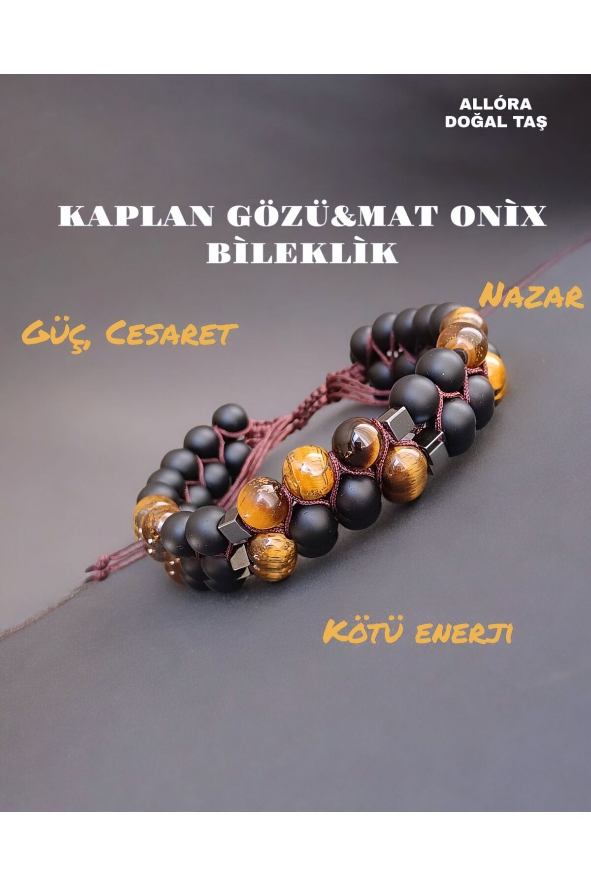 ALLORA DOĞALTAŞ Doğal Taş Kaplan Gözü &Onix Taşı Bileklik