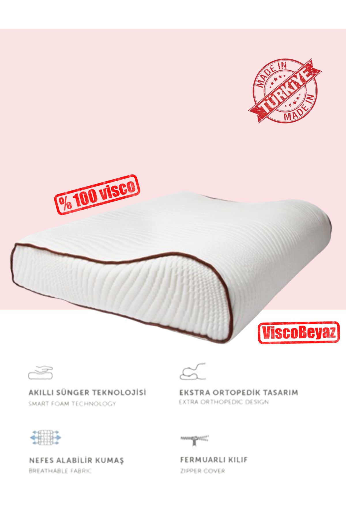 Genel Markalar VİSCO- Ortopedik Boyun Destekli Yastık Orthopedic Pillow 60x40x12/9 cm