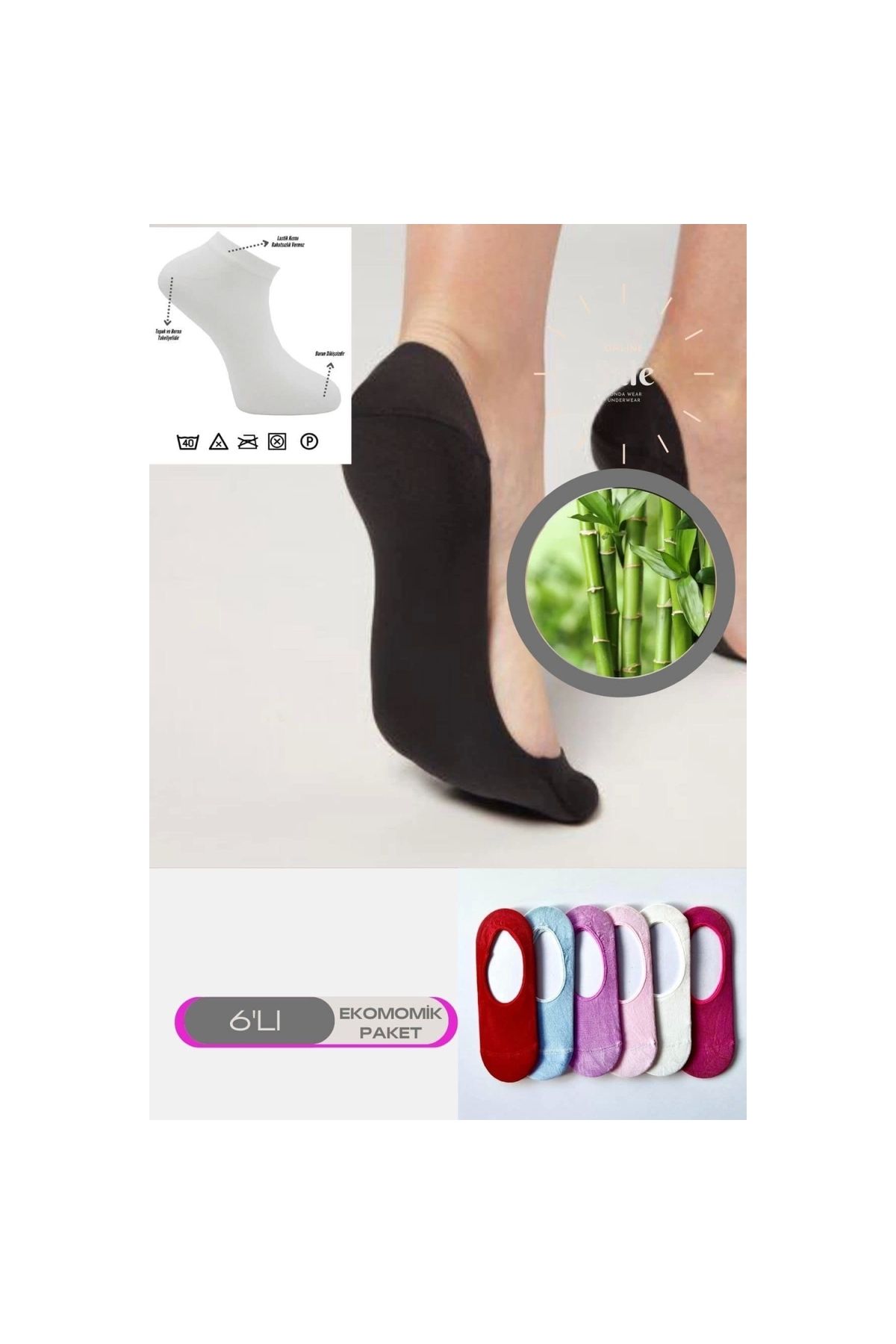 Narnuga Modlive Renkli 6 Lı Bambu Yumuşak Topuk Burun Dikişsiz Takviyeli Kadın Patik Çorap Pamuklu 2016-renk