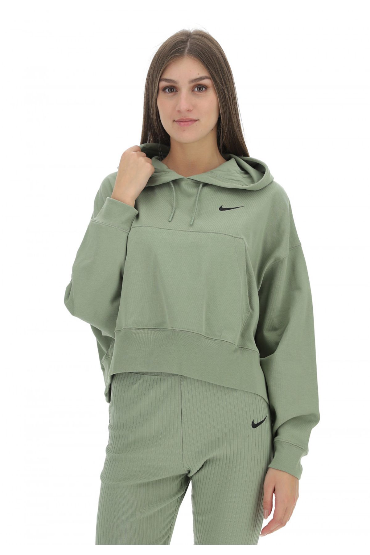 Nike Sportswear Oversized Statement Jersey Pullover Hoodie Yeşil Kadın Sweatshirt