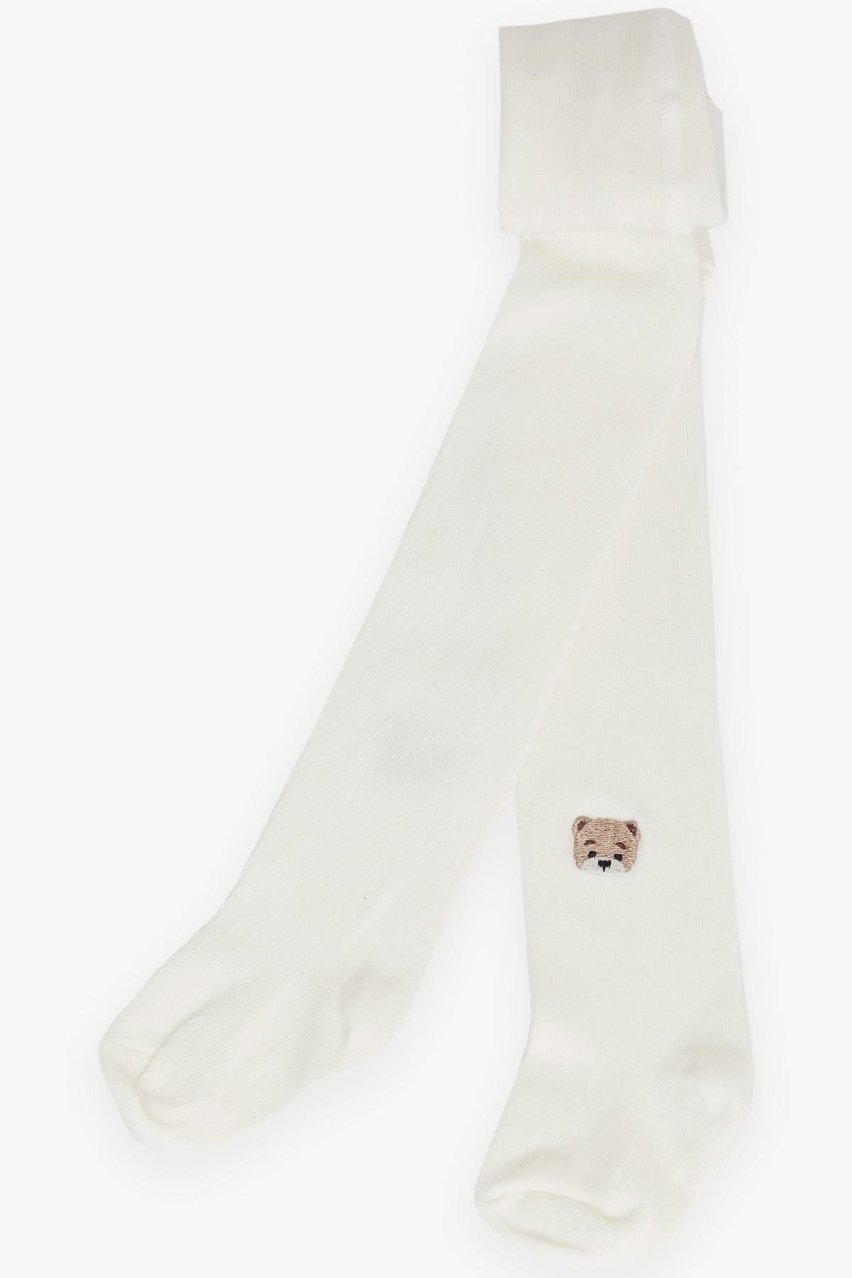 Katamino Erkek Bebek Külotlu Çorap Sevimli Ayıcık Nakışlı 0-18 Ay, Ekru