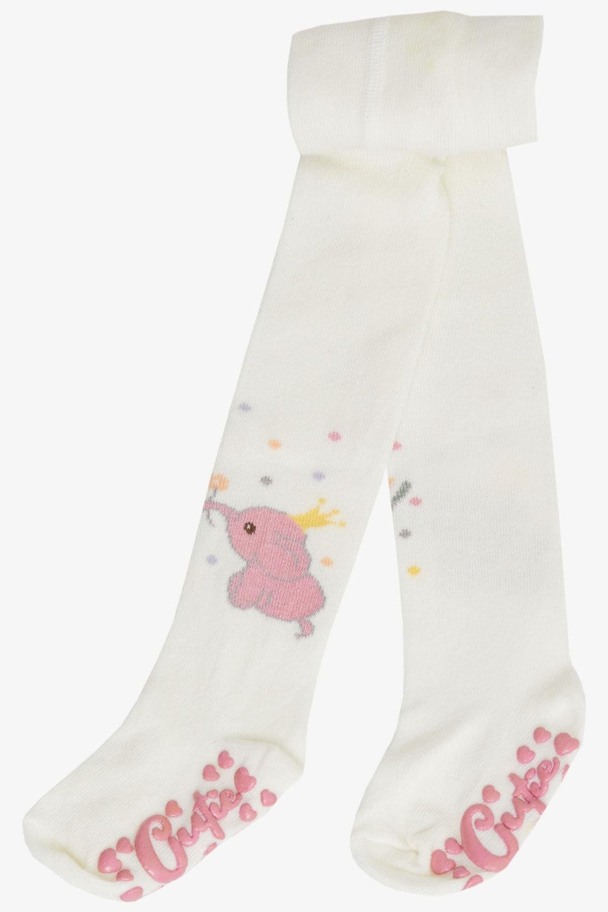 Katamino Kız Bebek Külotlu Çorap Sevimli Kral Fil Baskılı Abs Li 6-24 Ay, Ekru