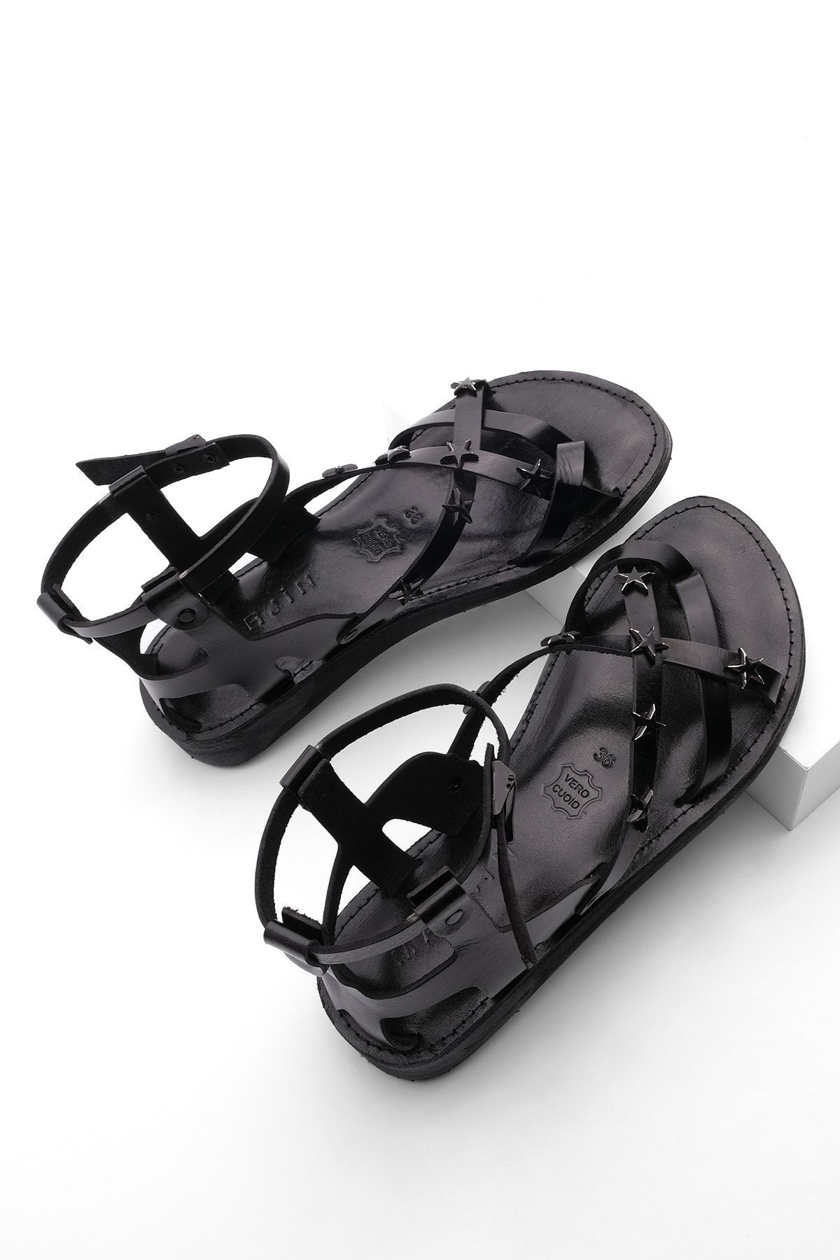 Marjin Kadın Hakiki Deri Eva Taban Parmak Arası Günlük Sandalet Renta siyah