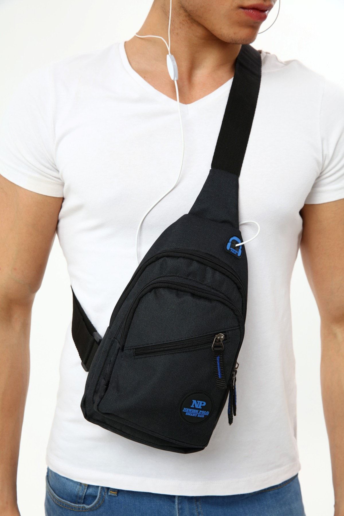 Av A Dos Unisex Çapraz Askılı Çanta Göğüs Çantası Tek Kol Omuz Çanta Kulaklık Çıkışlı Bodybag Günlük