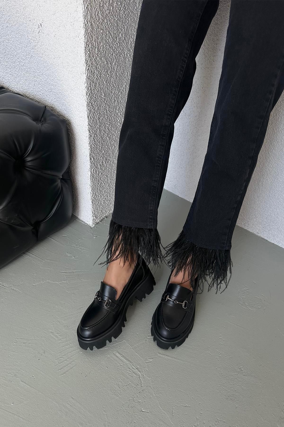 Straswans Jinx Kadın Içi Dışı Hakiki Deri Makosen Ayakkabı Siyah