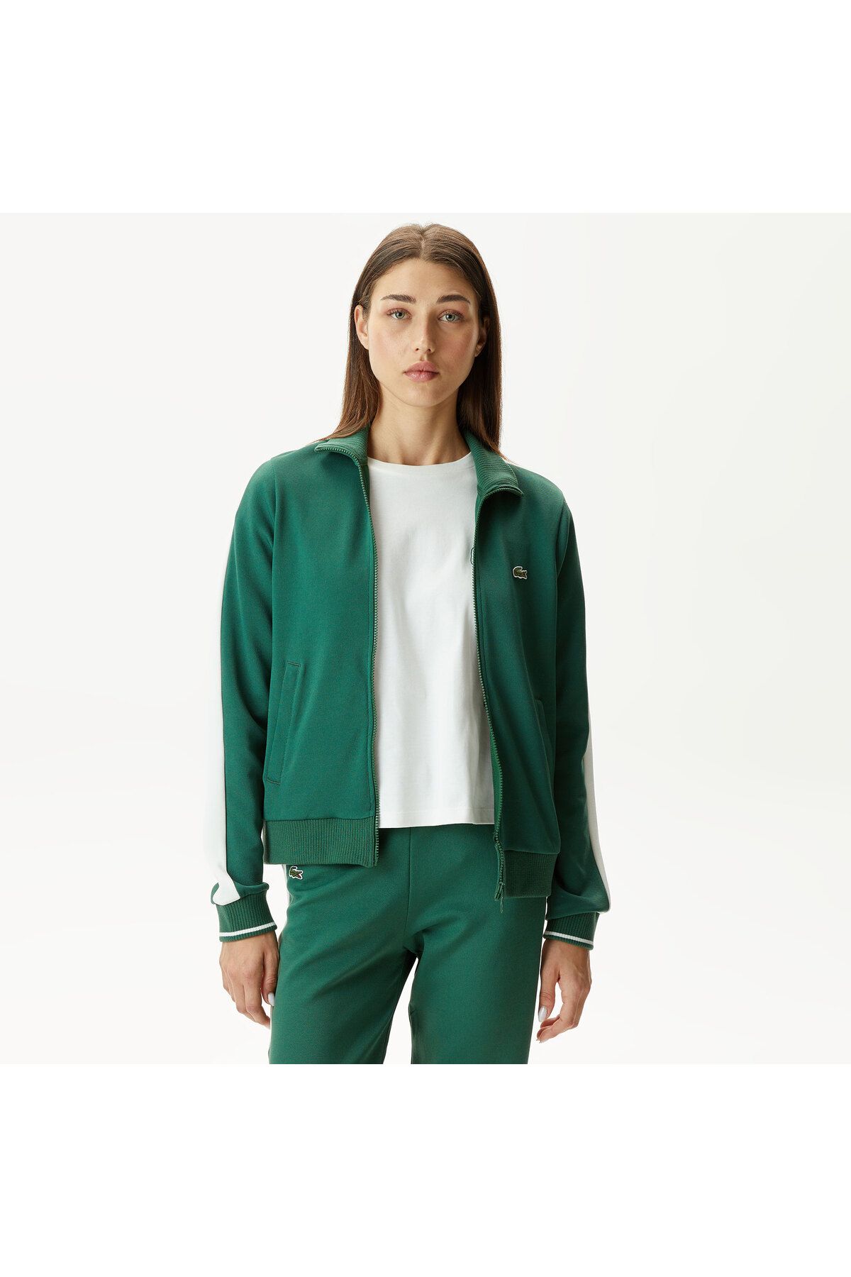 Lacoste Kadın Regular Fit Fermuarlı Yeşil Sweatshirt
