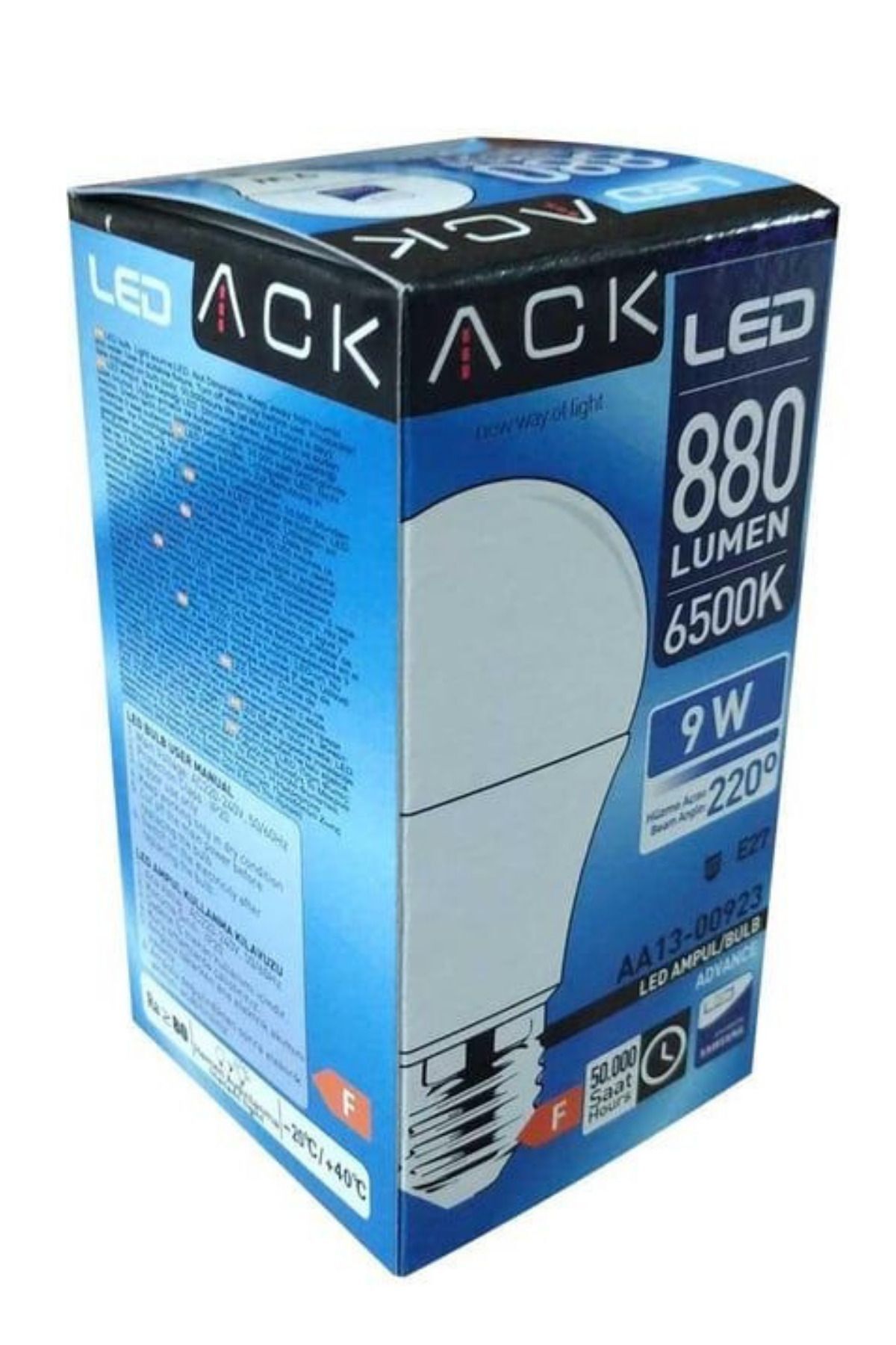 Ack 10'lu Paket A60 9W LED AMPUL 6500K Beyaz Işık 880lm E27-AA13-00923 ACK