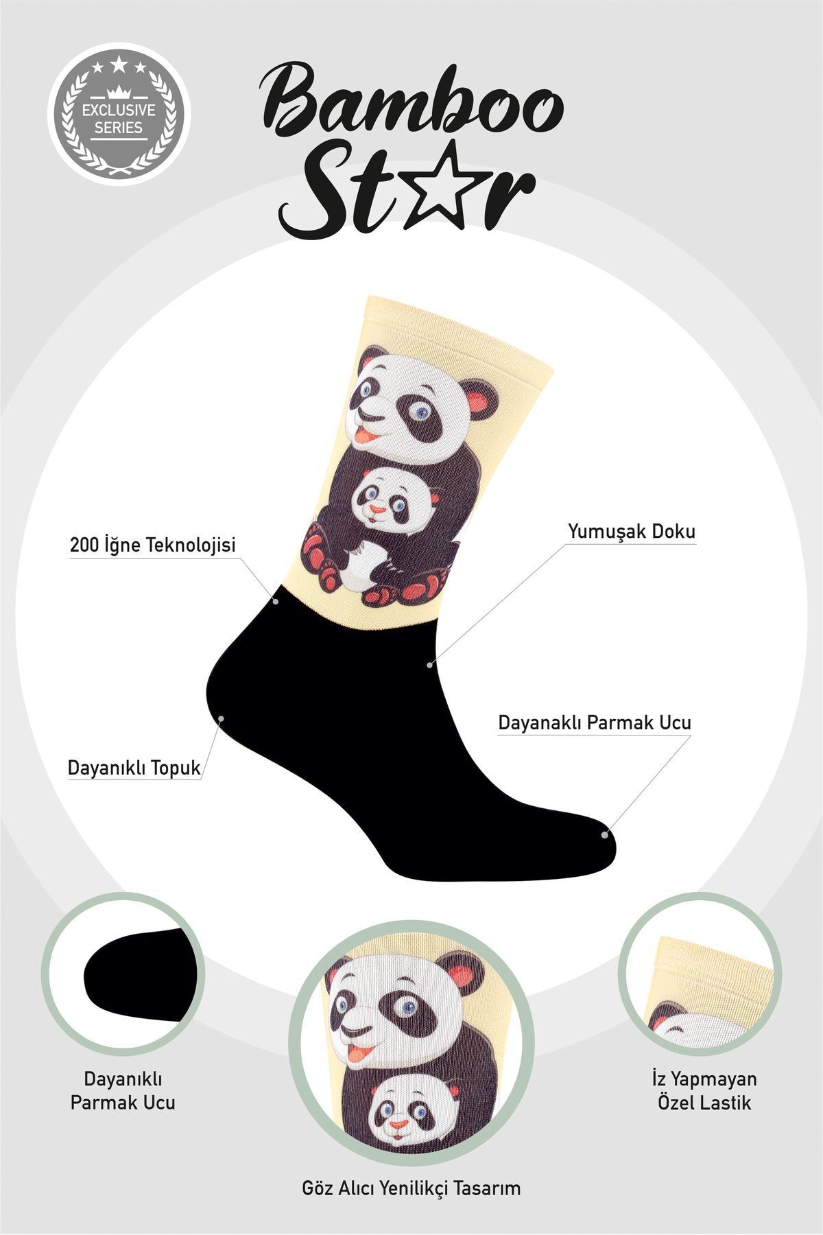 bamboo star Panda Ve Yavrusu Çorap dijital Baskılı Soket   Çorap - Unisex