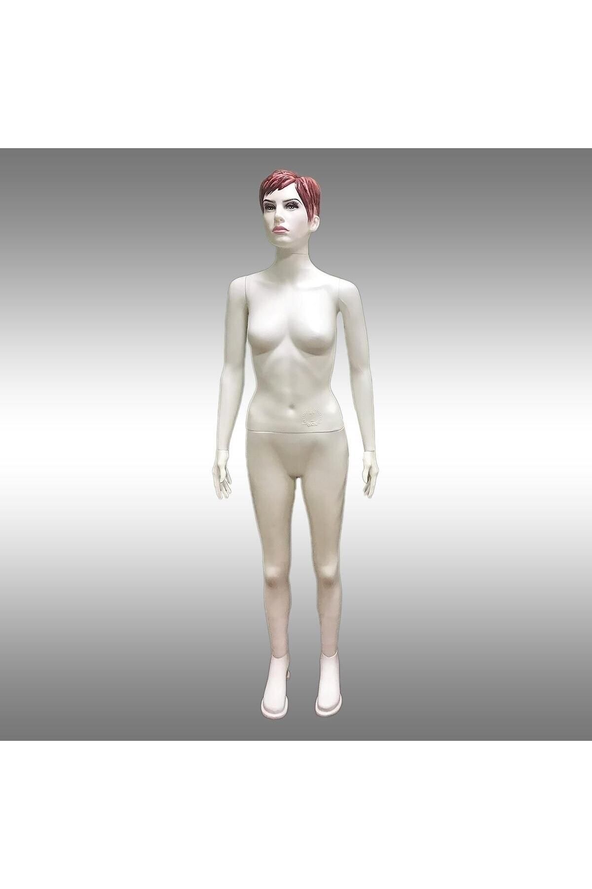 Acar Raf Kadın Boy Mankeni Makyajlı Plastik Vitrin Mankeni Beyaz M1