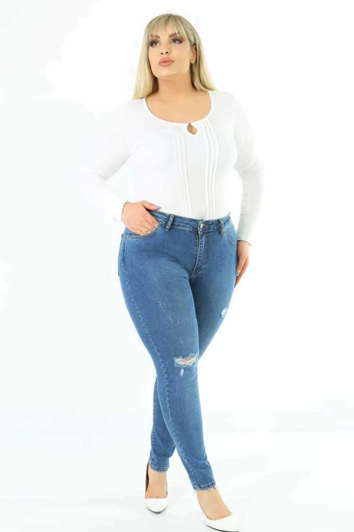 CEDY DENIM Kadın Yüksek Bel Skinny Fit Jeans Büyük Beden Kot Pantolonc597