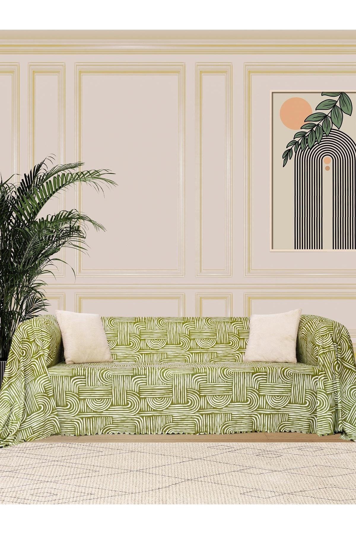 Latuda Concept Softmicro Gökkuşağı Desenli Boho 180x300 Koltuk Örtüsü Şalı, Kanepe Örtüsü, Tv Battaniyesi Yeşil