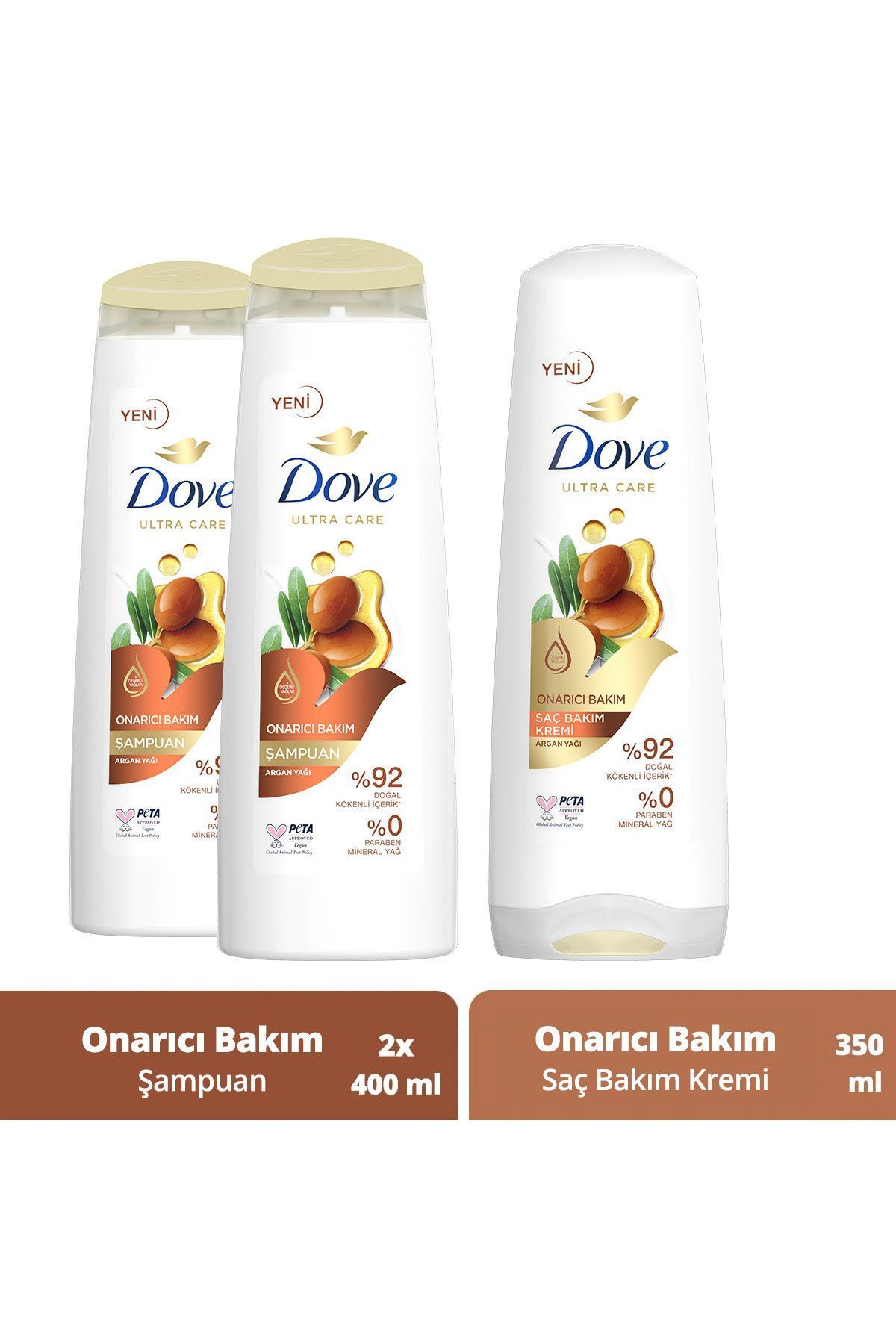Dove Saç Bakım Şampuanı Onarıcı Bakım Argan Yağı 400 ml X2 Saç Bakım Kremi Argan Yağı 350 ml
