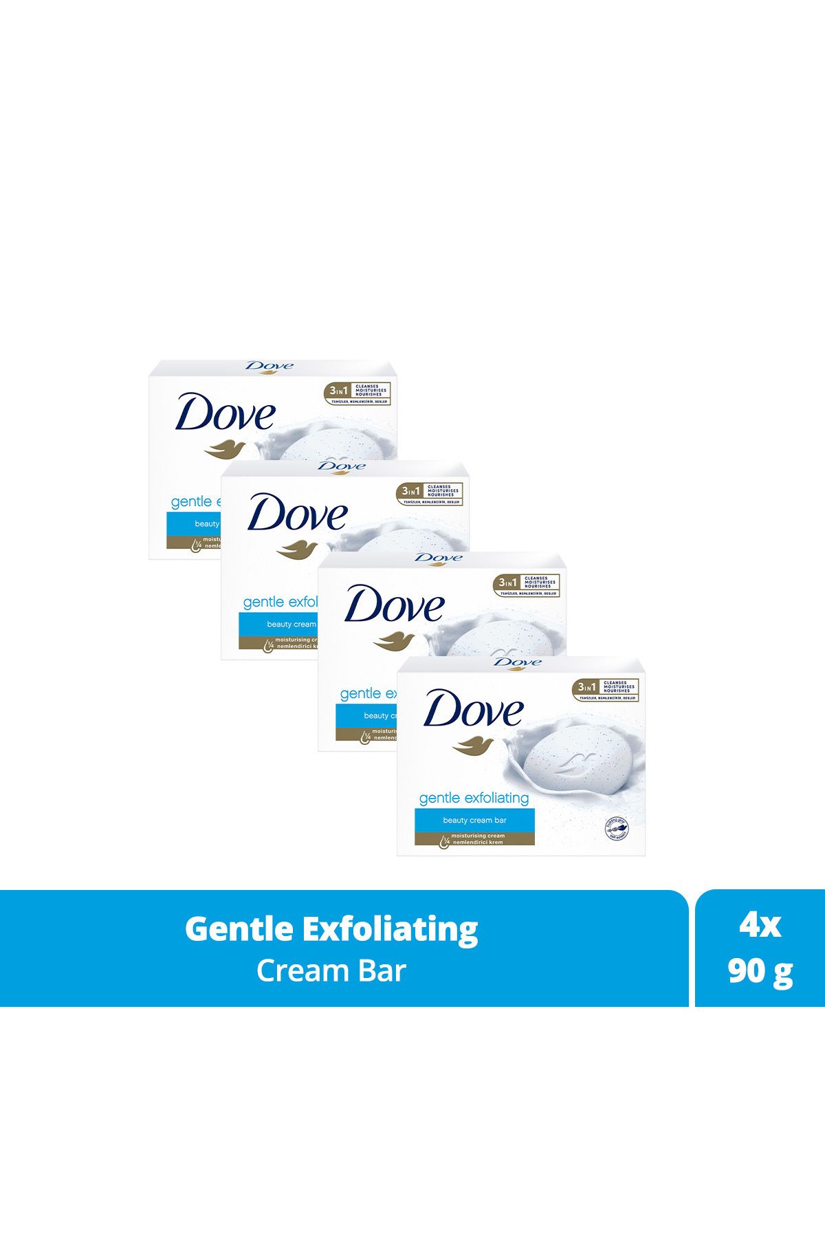 Dove Beauty Cream Bar Katı Güzellik Sabunu Gentle Exfoliating Nemlendirici Etkili 90 G X4 Adet