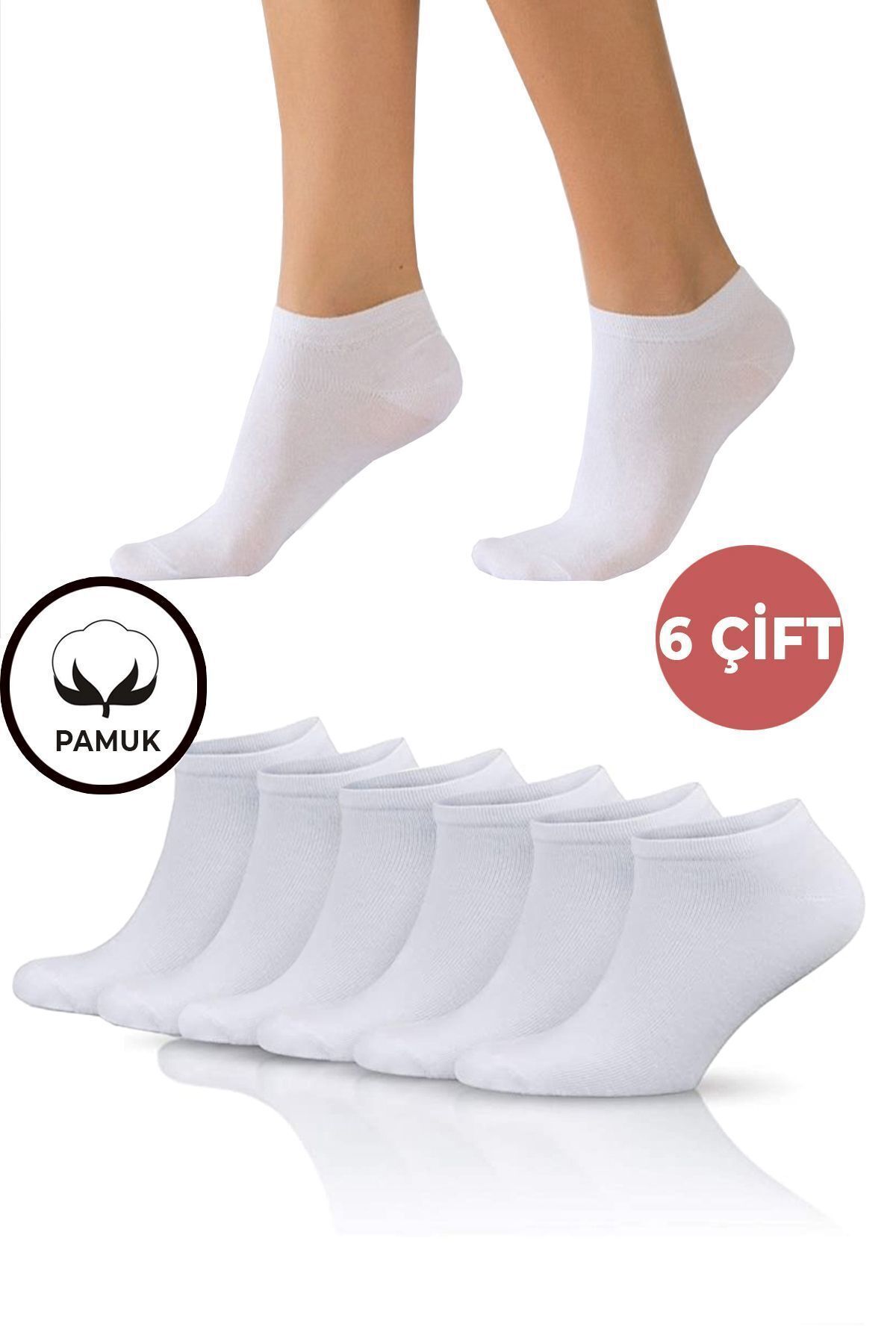 Socks Stations Yazlık Çorap Beyaz Pamuklu Kısa Patik Çorap Kutusu 6'lı - Kadın Beyaz Çorap Erkek Beyaz Çorap