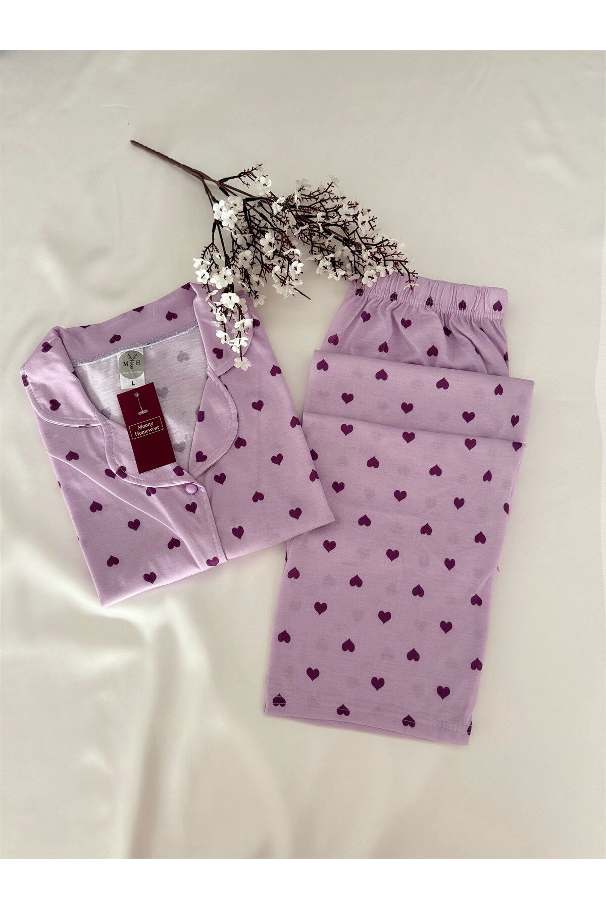 MH Moony Homewears 2'li Kalbim Lila Penye Pijama Takımı