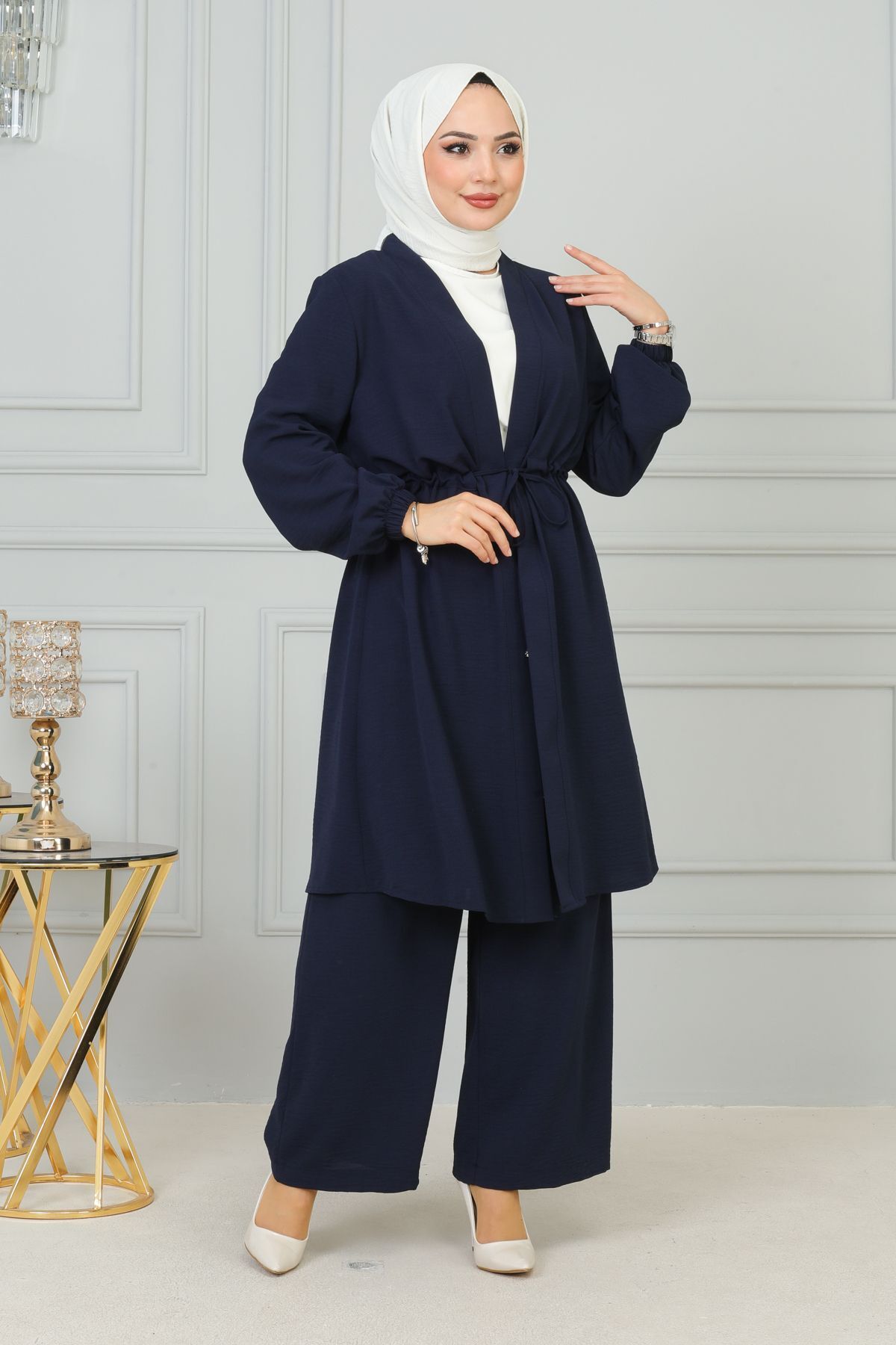 FATELLA Kadın İkili Uzun Hırka - Pantolon Kimono Alt Üst Takım