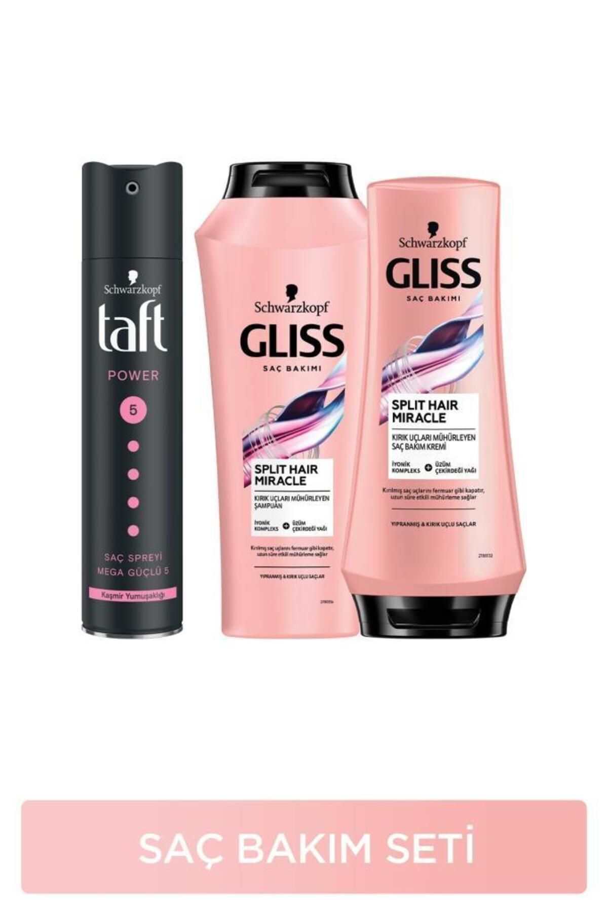 Gliss Split Hair Miracle Şampuan 500 ml Saç Kremi 360 ml Taft Power Cashmere Sprey 250 ml