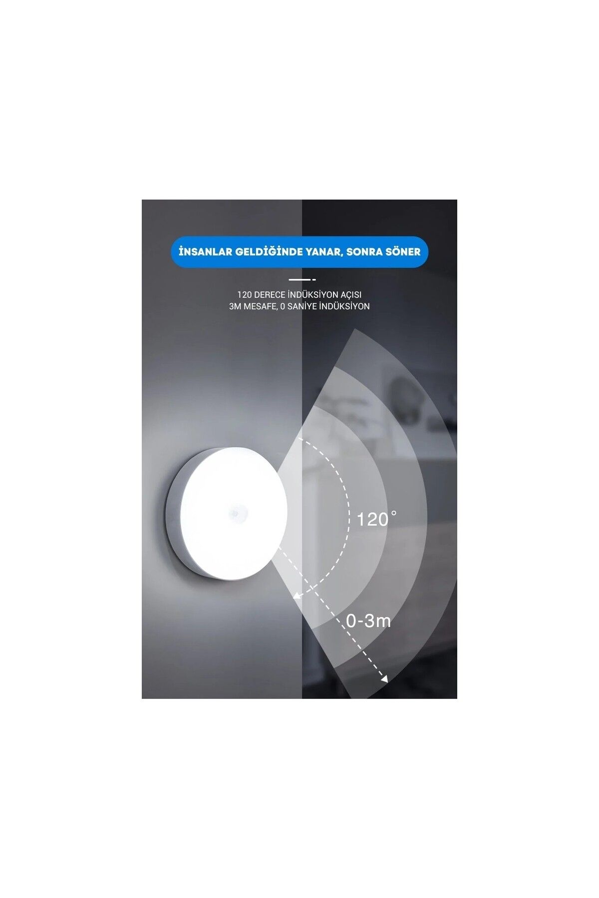 AmberLED Hareket Sensörlü Ledli Gece Lambası, Şarj Edilebilir, Taşınabilir, 6000K Beyaz, Dolap içi Lamba