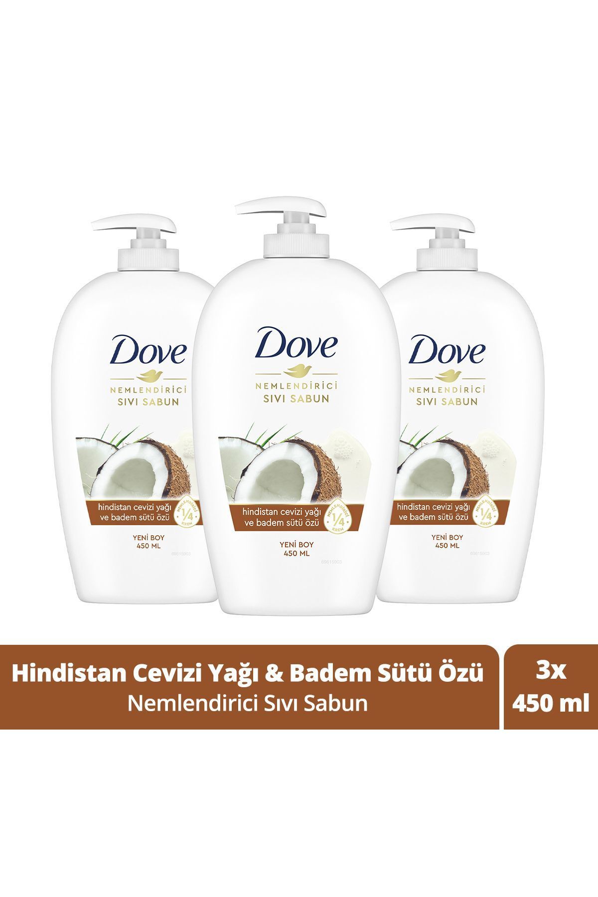 Dove Nemlendirici Sıvı Sabun Hindistan Cevizi Yağı Ve Badem Sütü Özü 450 ml X3 Adet