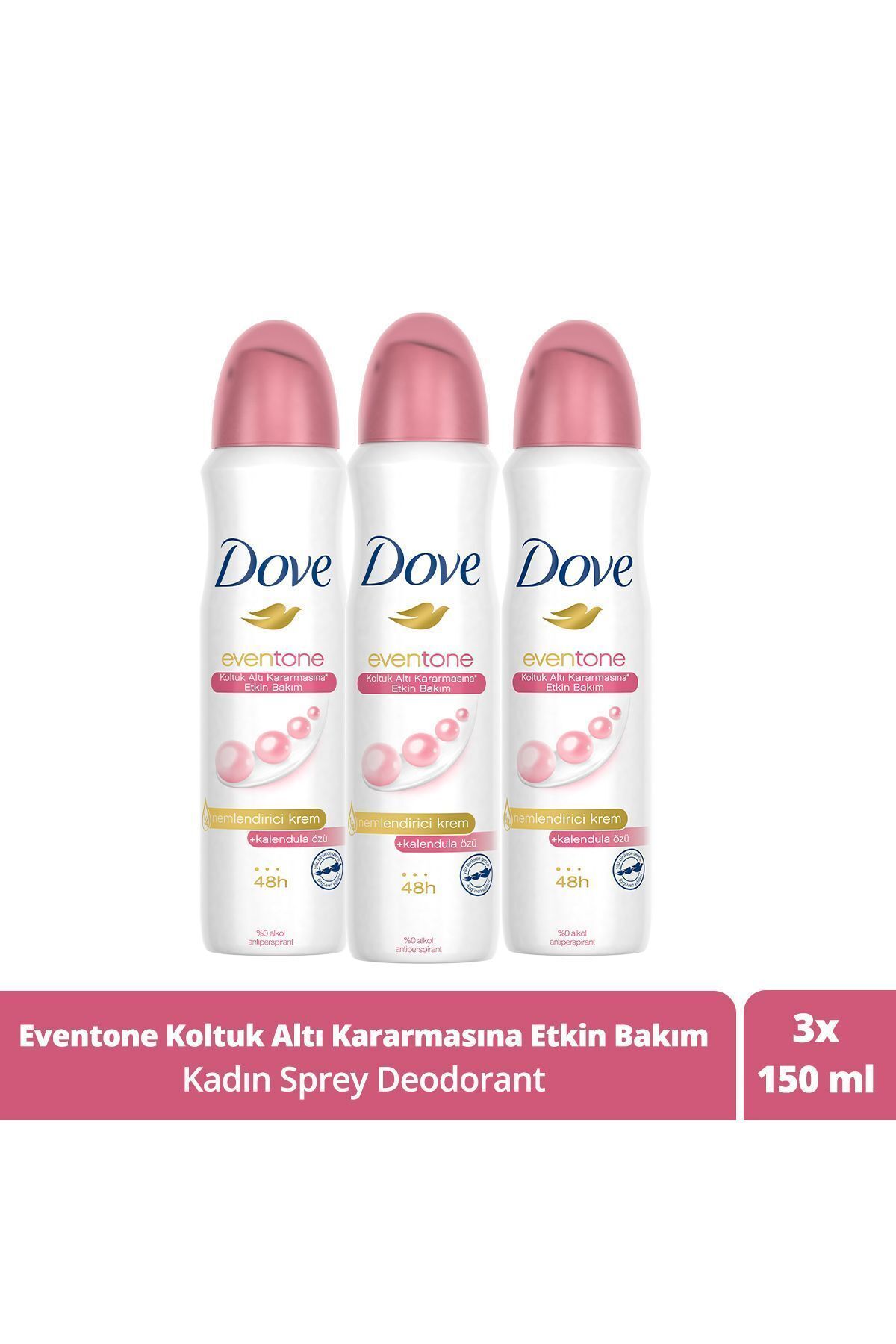 Dove Kadın Sprey Deodorant Eventone 1/4 Nemlendirici Krem Etkili Kalendula Özü 150 ml X3 Adet