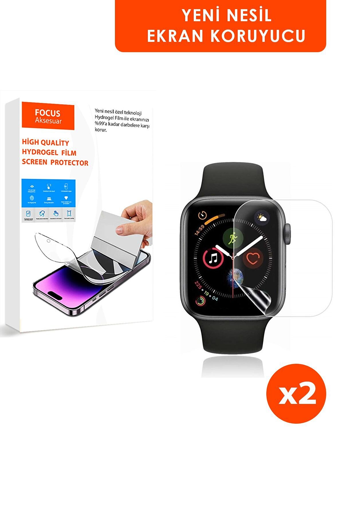 Focus Kaplama Apple Watch 9 41mm (2 ADET) Kırılmaz Cam Özel Kesim