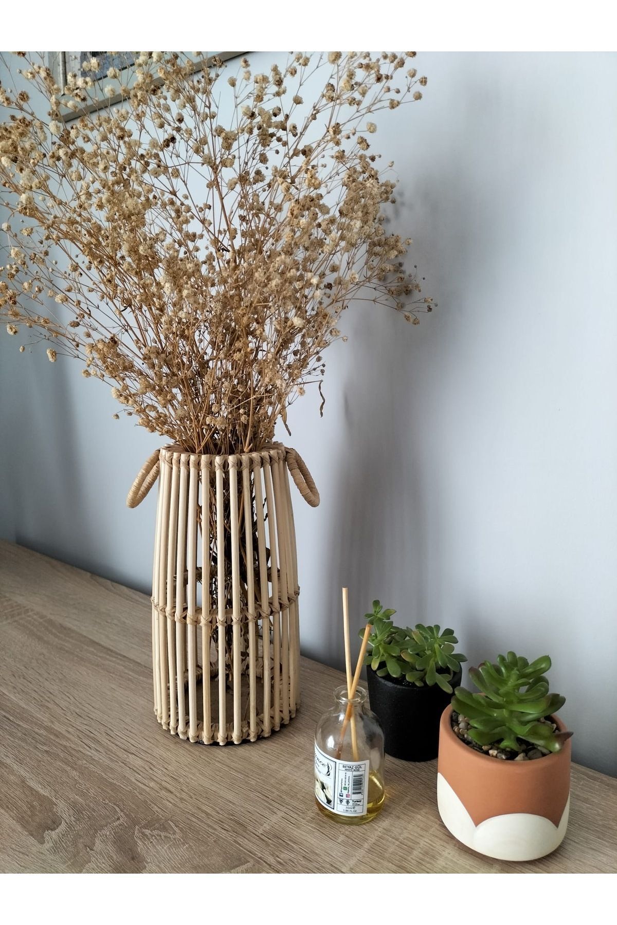 AFRALYAHOME bambu vazo, elemeği bambu çubuk vazo, dekoratif bohem mumluk, bambu ahşap vazo