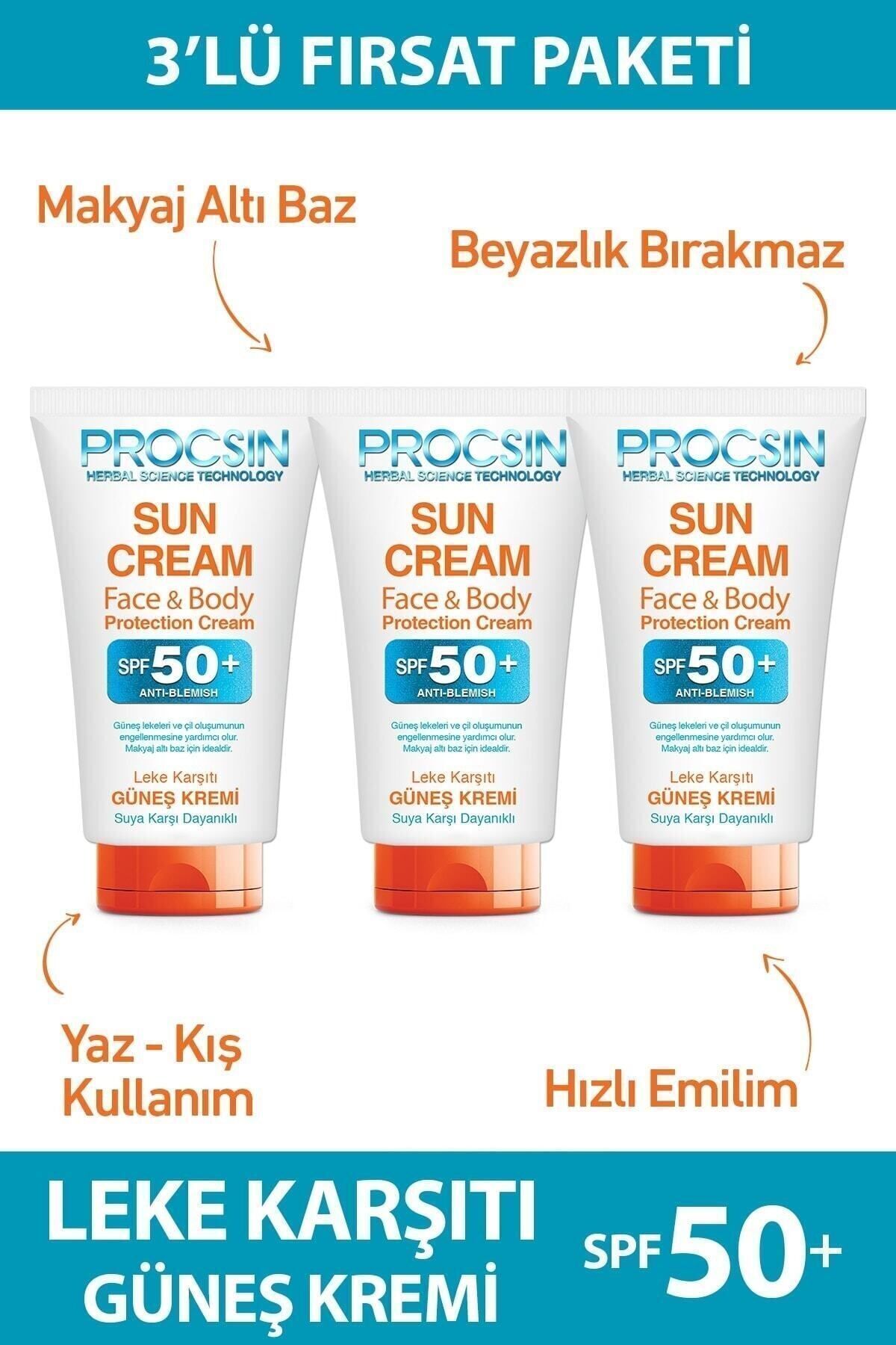 PROCSIN Güneş Kremi Face&body (50 ML * 3 ADET) Fırsat Paketi