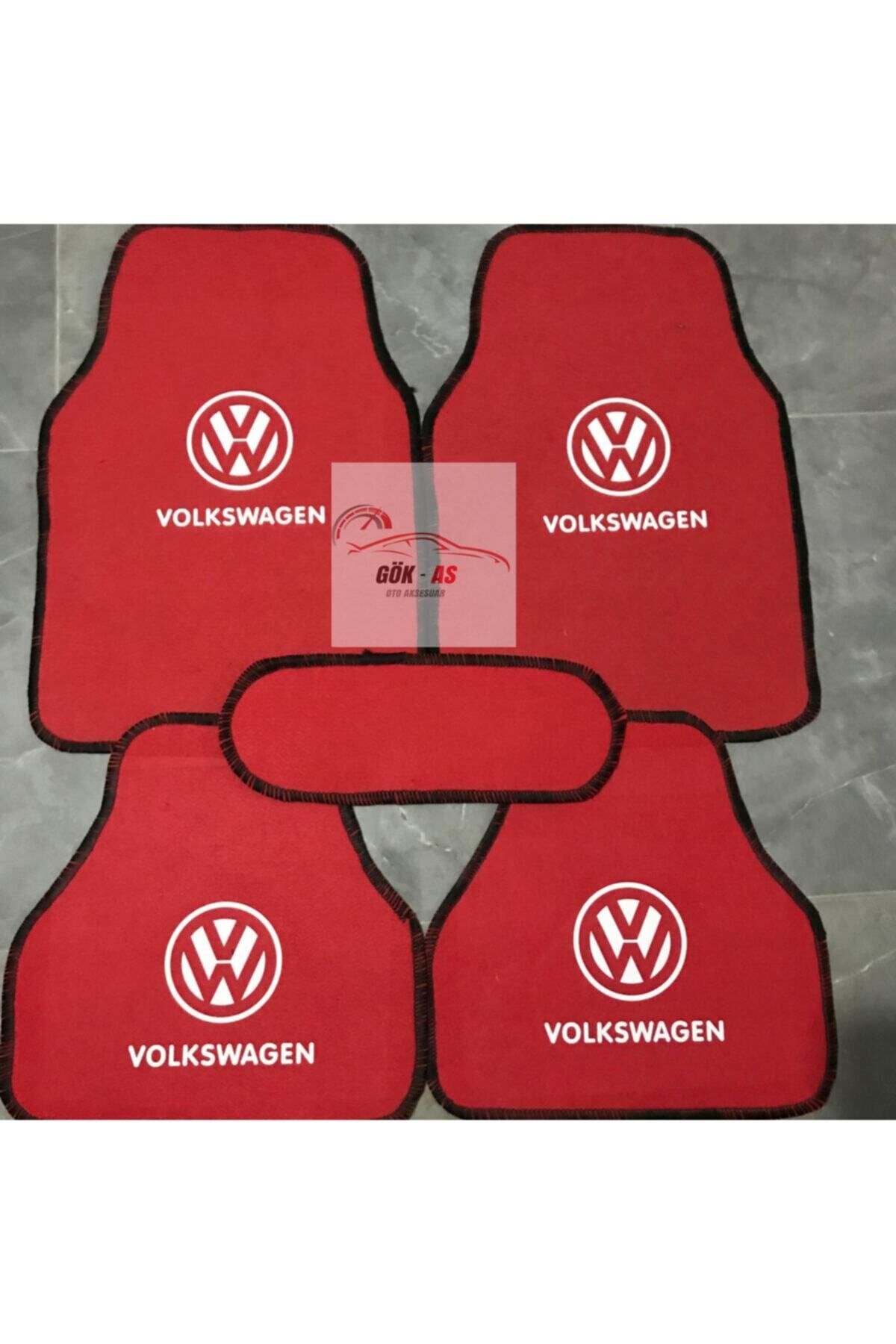 Genel Markalar Volkswagen Logolu Kırmızı Halı Paspas Çift Kat