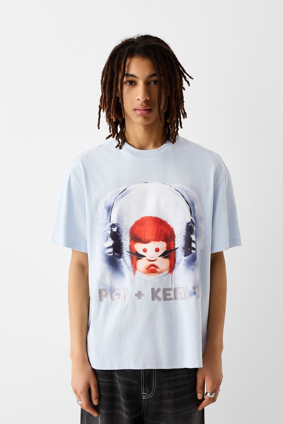 Bershka Kısa kollu Poi Keely baskılı kare kesim t-shirt