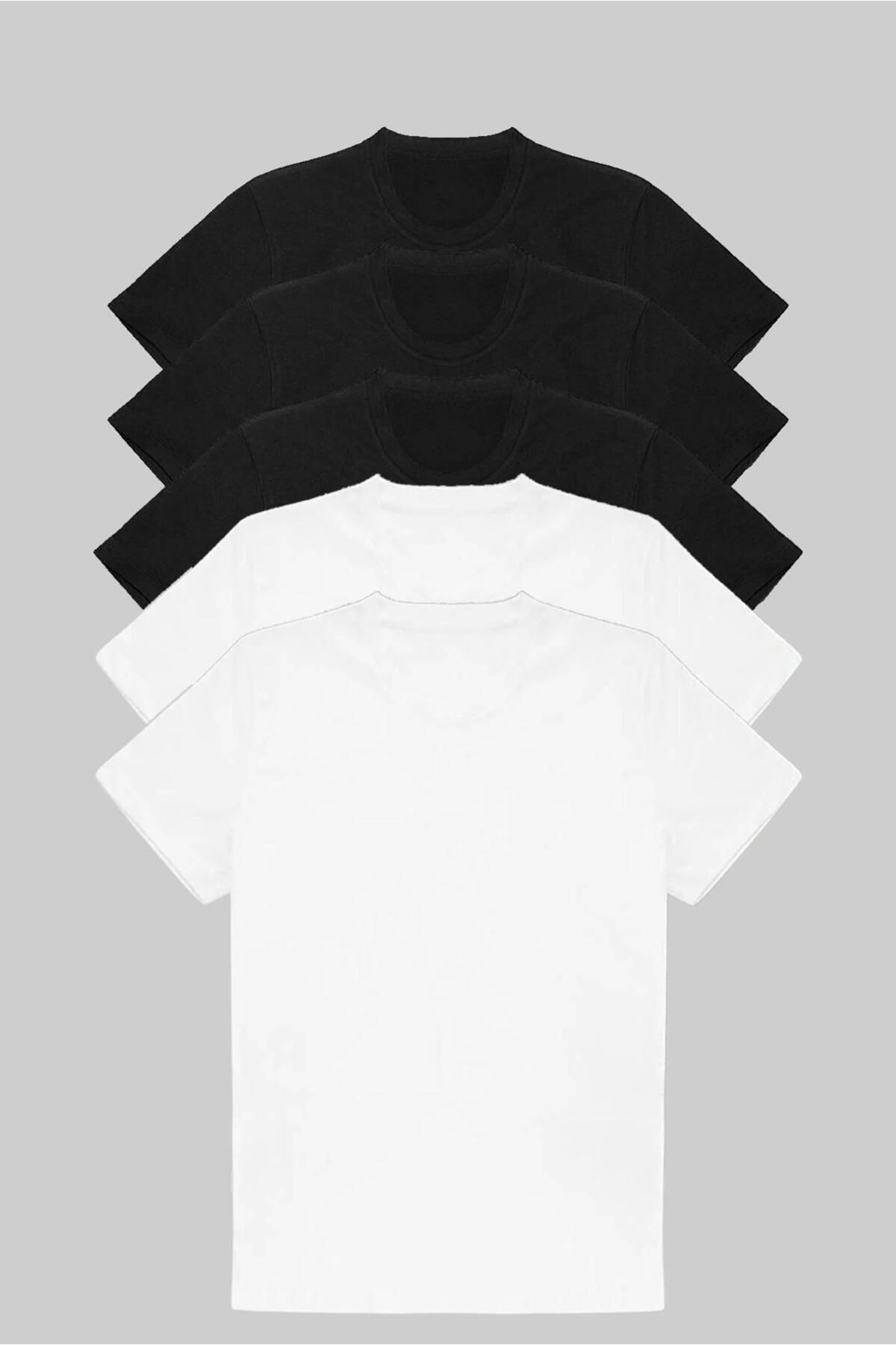 Densmood Erkek Overize 5'li Beyaz-siyah T-shirt