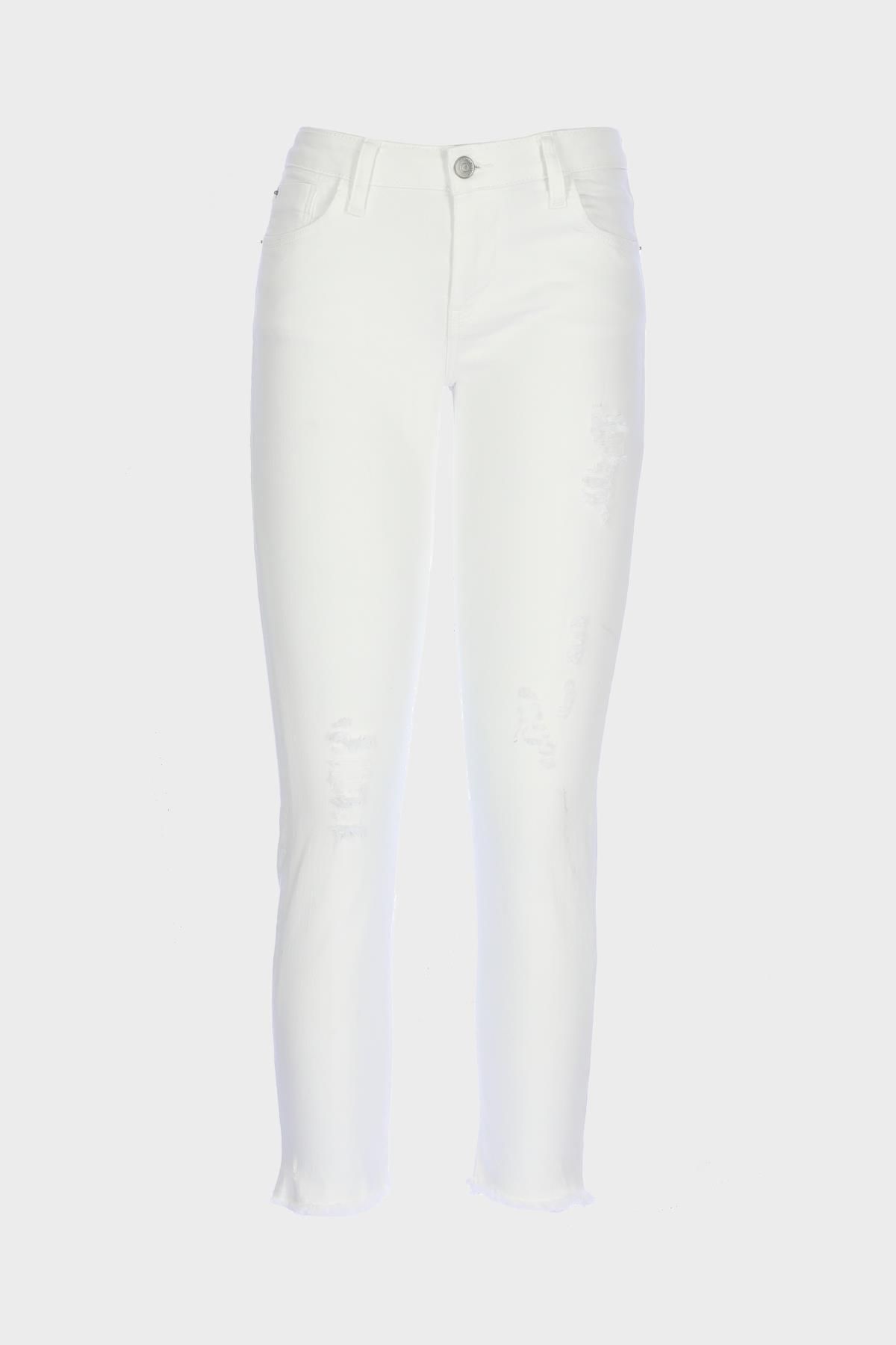CROSS JEANS Naomi Beyaz Normal Bel Yıpratma Detaylı Paçası Kesikli Skinny Fit Jean Pantolon C 4526-056
