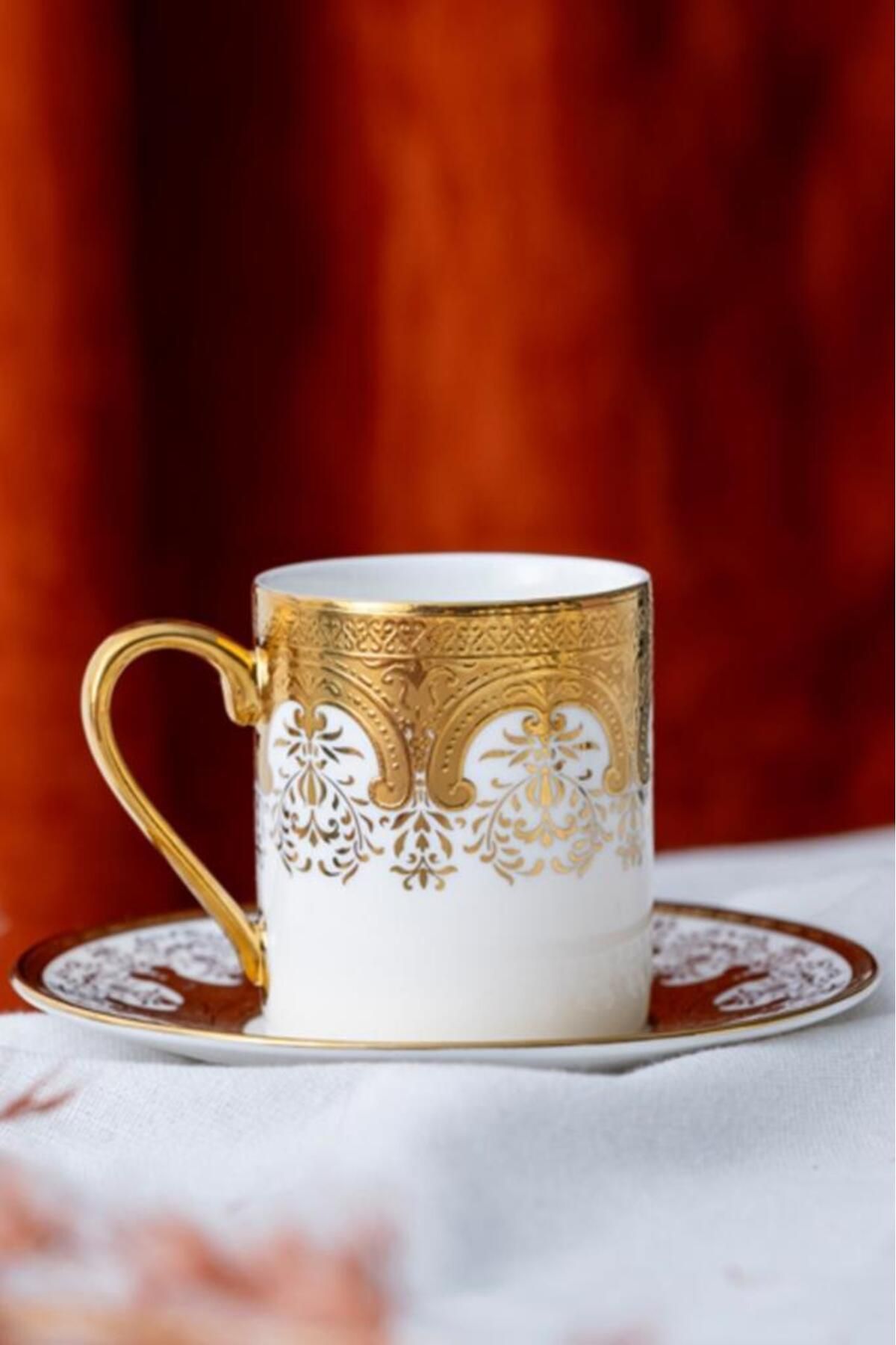 ACAR Adora 6’lı Porselen Kahve Fincan Takımı Gold Yaldızlı - HXF-05911