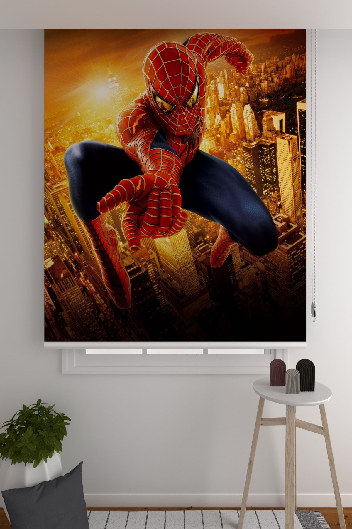 ZÜPER TEKSTİL Stor Perde Süper Kahraman Spiderman Örümcek Adam Çocuk Odası Stor Perde