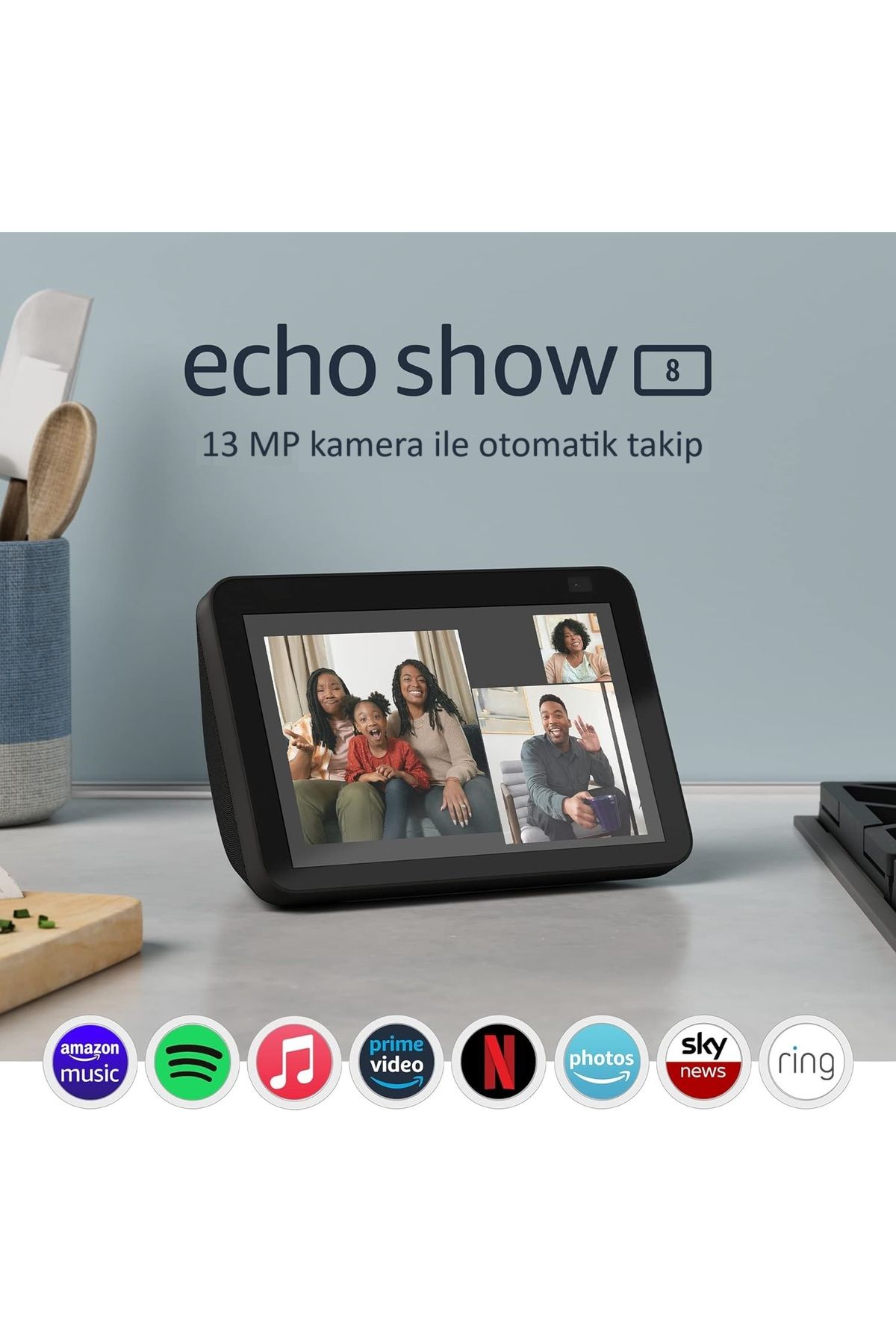 Amazon Echo Show 8 (2. Nesil) | Alexa ve 13 MP kameralı HD akıllı ekran | Siyah