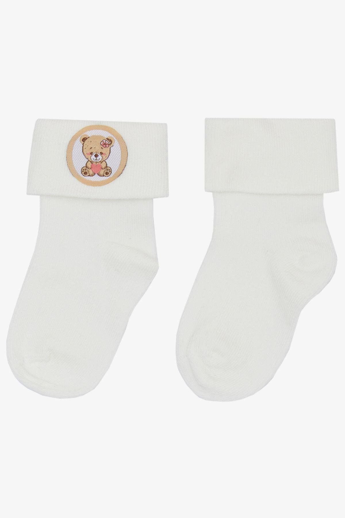 Katamino Kız Bebek Soket Çorap Yavru Ayıcık Baskılı 0-18 Ay, Ekru