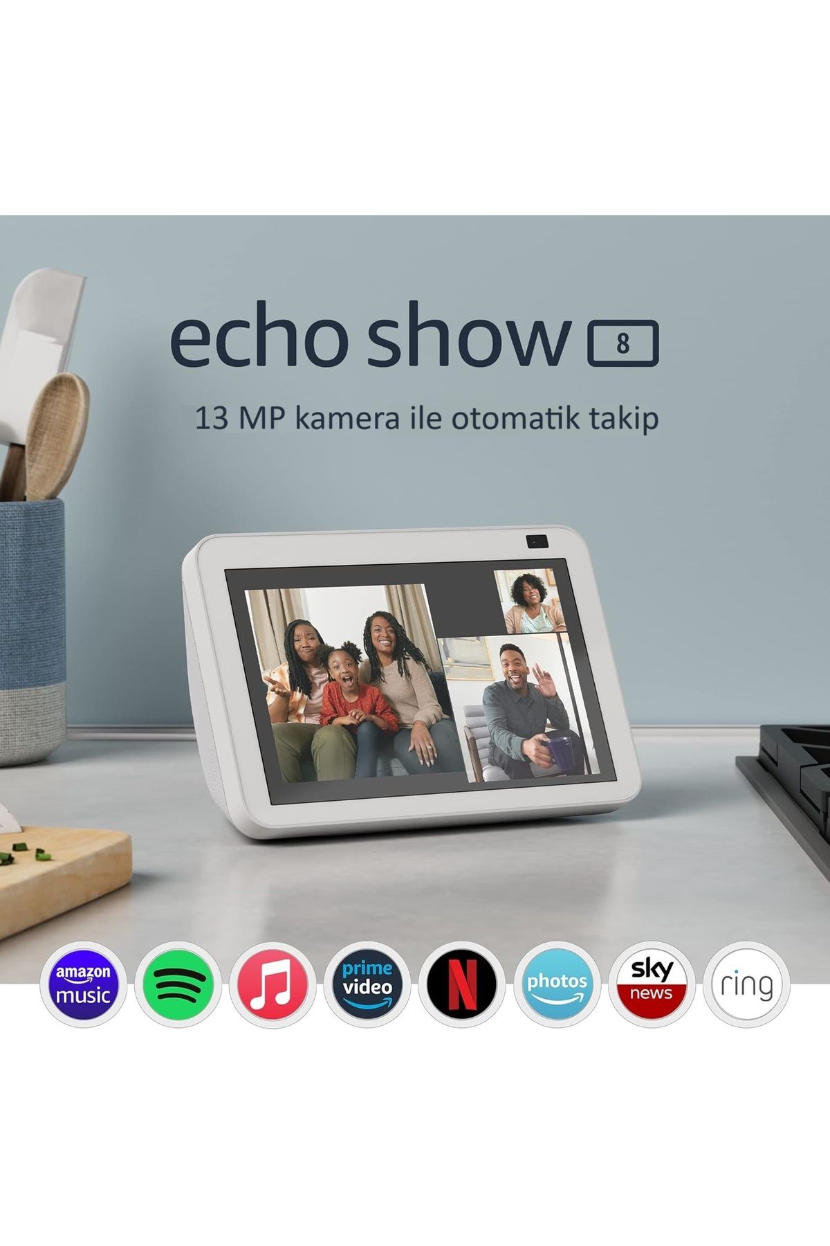 Amazon Echo Show 8 (2. Nesil) | Alexa ve 13 MP kameralı HD akıllı ekran | Beyaz