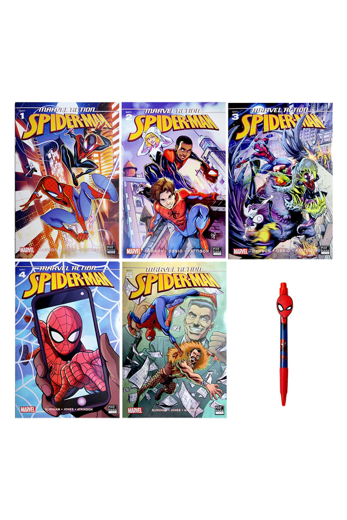 Marmara Çizgi Yayınları Marvel Action Spiderman (1-5) Çizgiroman Spiderman Kalem Hediyeli