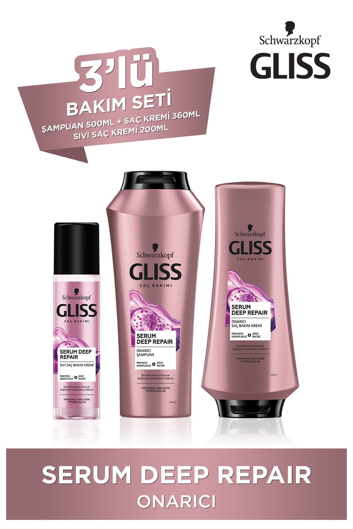 Gliss Serum Deep Repair Şampuan 500 Ml + Saç Kremi 360 Ml + Sıvı Saç Kremi 200 Ml