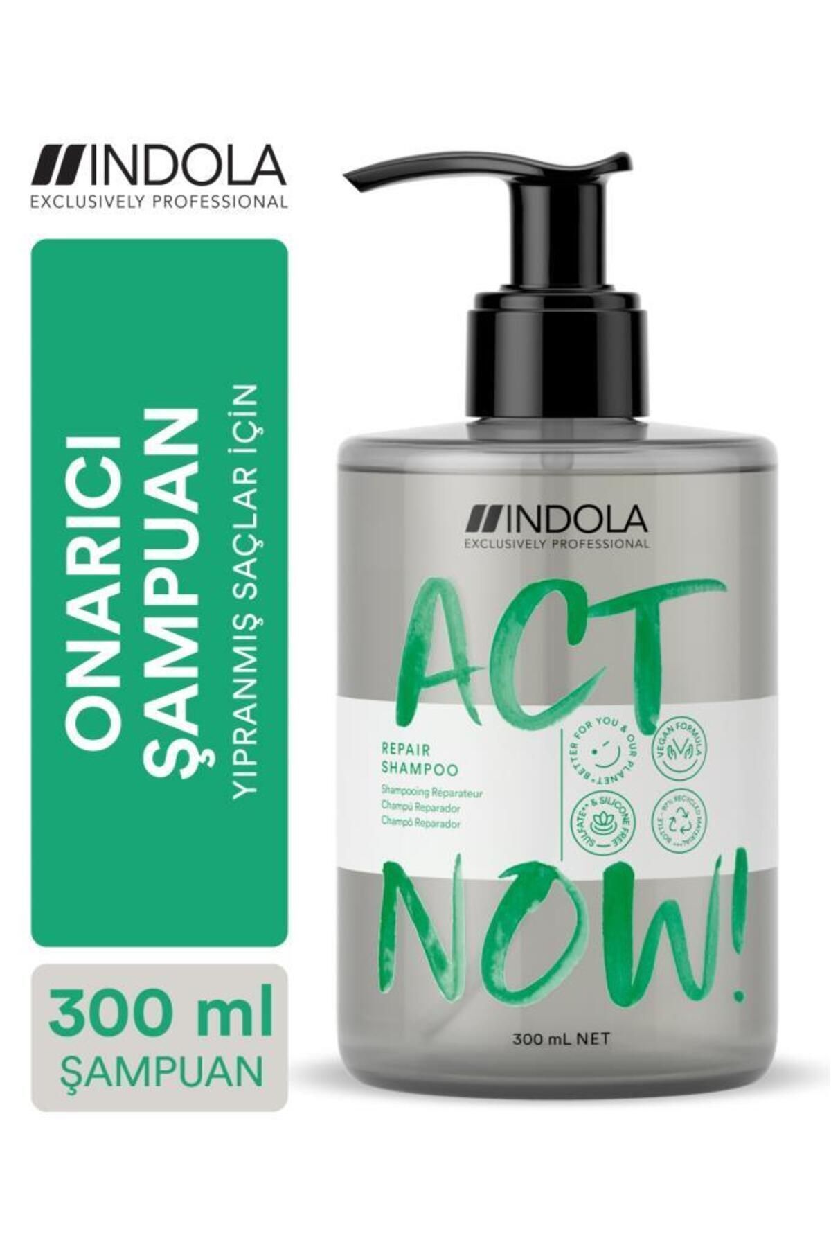 Indola Act Now! Yıpranmış Saçlar Için Badem Yağı Ile Zenginleştirilmiş Saç Onarım Şampuanı 300ml | Vegan