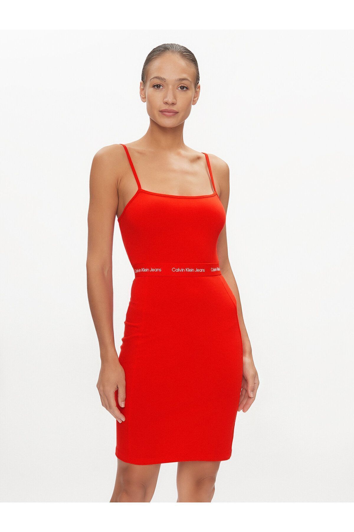 Calvin Klein Kadın Logolu Rahat Günlük Kırmızı Elbise J20J219644-XA7