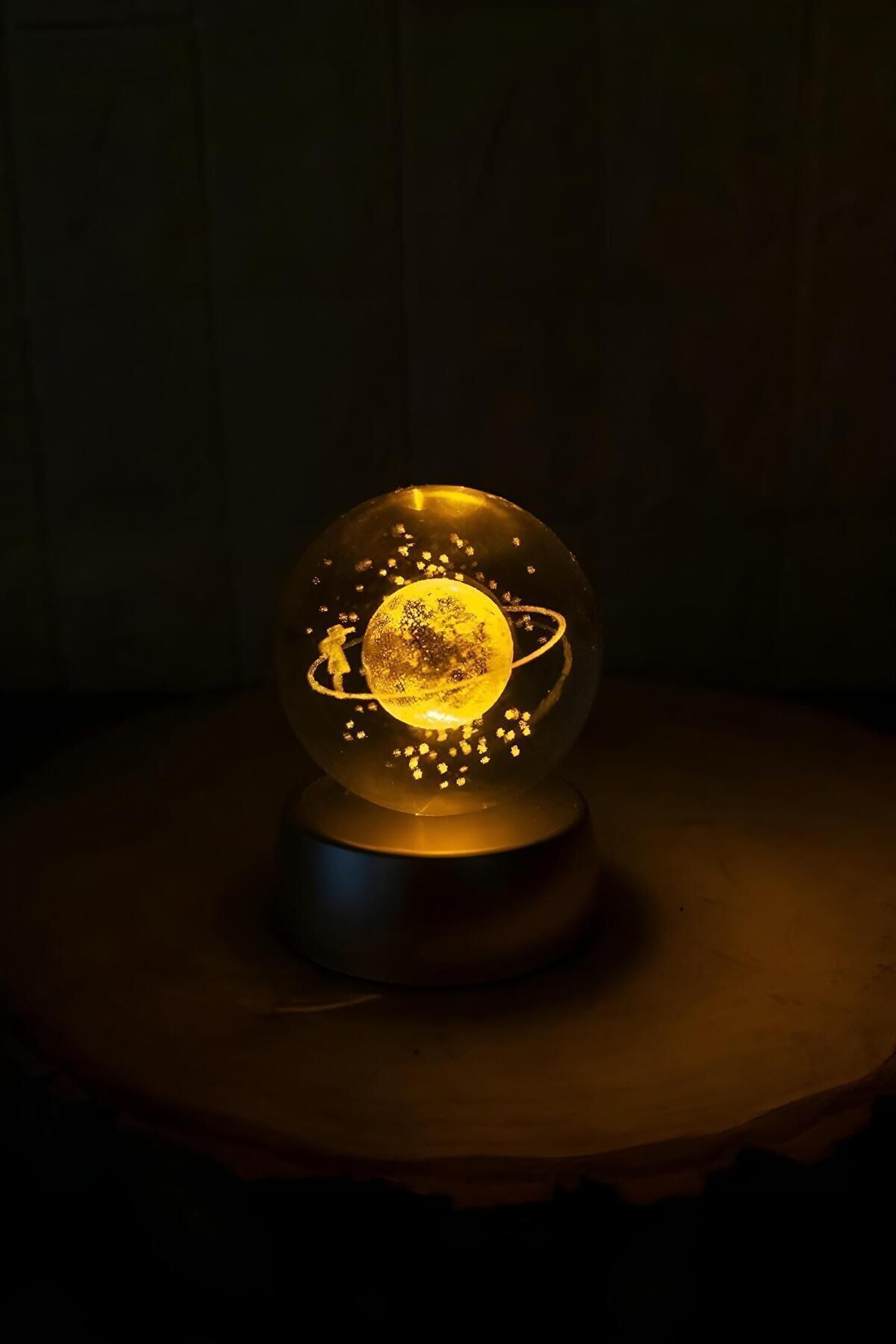 Keyfi Sepet Satürn Cam Küre Renk Değiştiren Kristal Kız Küre Işıklı Küre Pilli 3d Hediye Yılbaşı