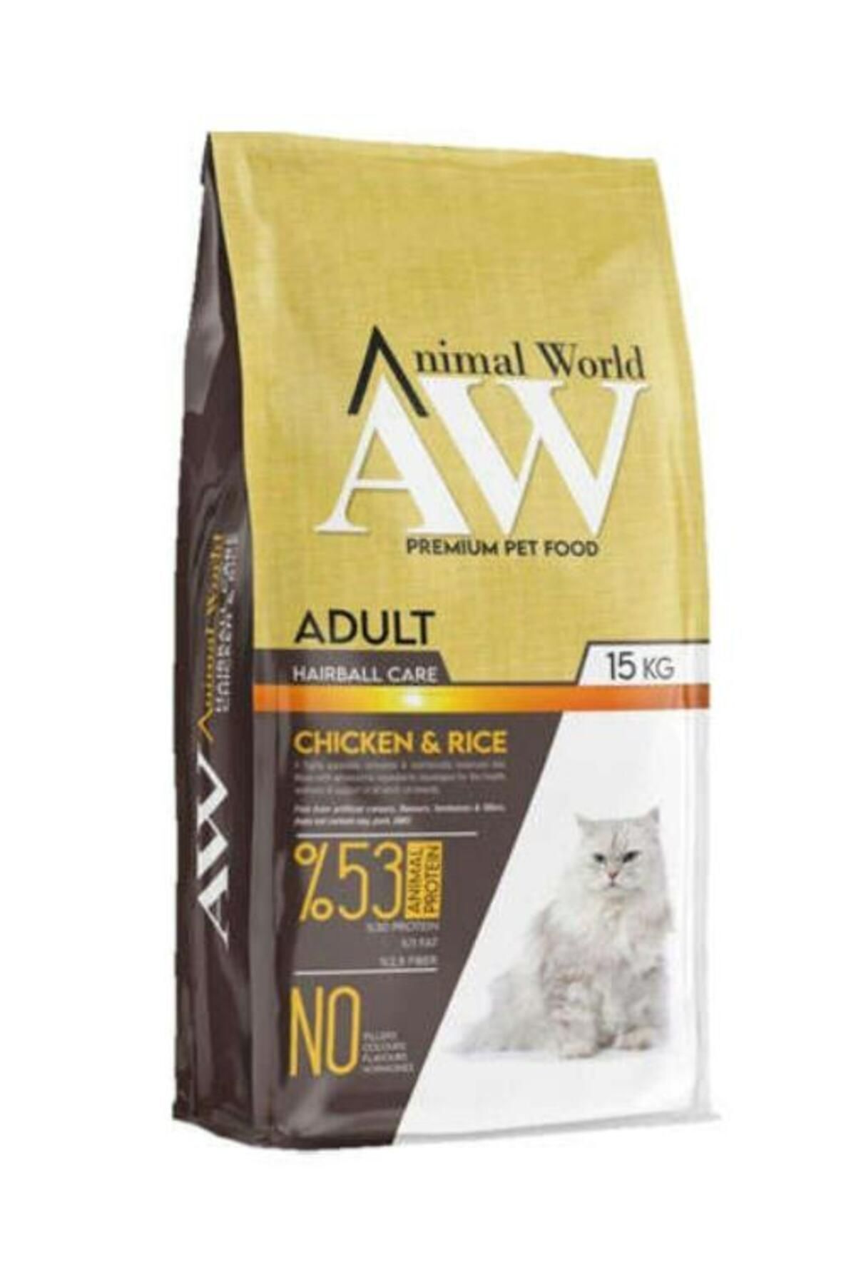 Animal World Hairball Care Tüy Yumağı Önleyici Tavuklu Ve Pirinçli Yetişkin Kedi Maması 15kg