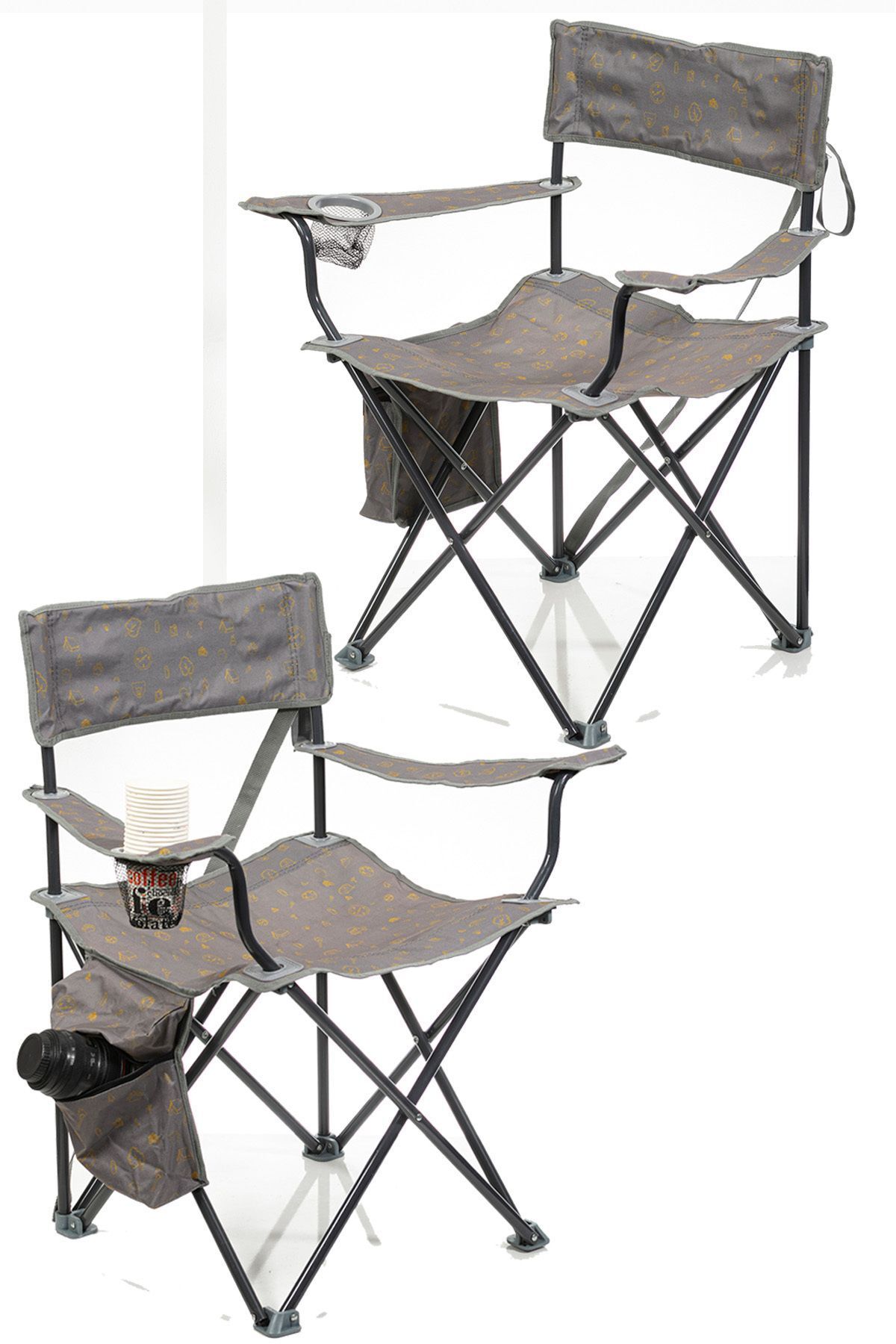 kampseti 2 Adet Kaliteli Buzluklu Katlanır Kamp Sandalyesi-Renkli Kumaş-piknik Ve Plaj Sandalyesi