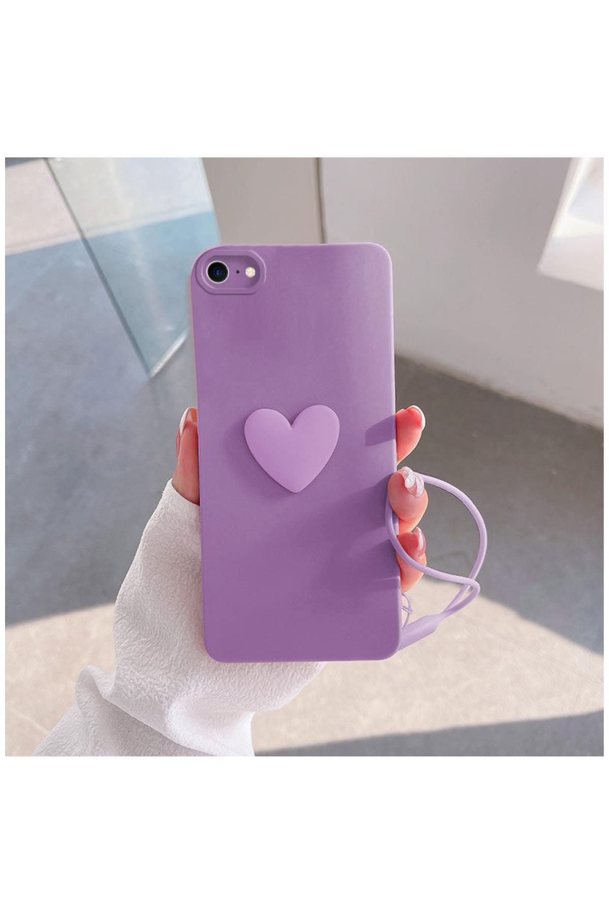 Zebana Apple Iphone 7 Uyumlu Kılıf Kalpli Love Silikon Kılıf Lila